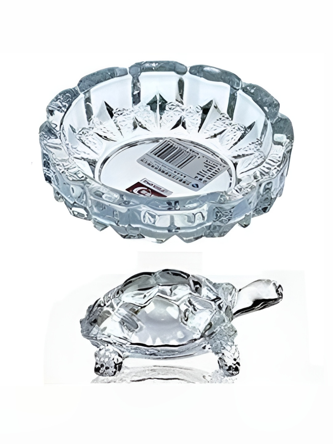 Navyaksh Crystal Turtle Plated Feng Shui Tortoise Plate Transparent Glass Glossy Prayer Room Set of 2 Medium Showpieces - 5.5 Inches