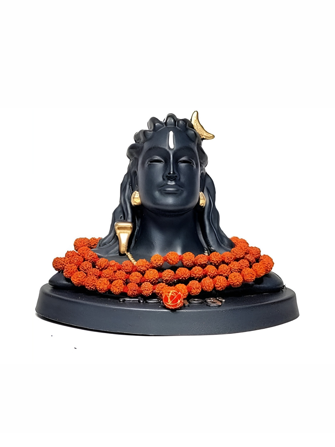 Navyaksh Adiyogi Shiva with Rudraksha Mala Black Polyresin Glossy Prayer Room Hand-Crafted Set of 2 Small Showpieces - 3.1 Inches