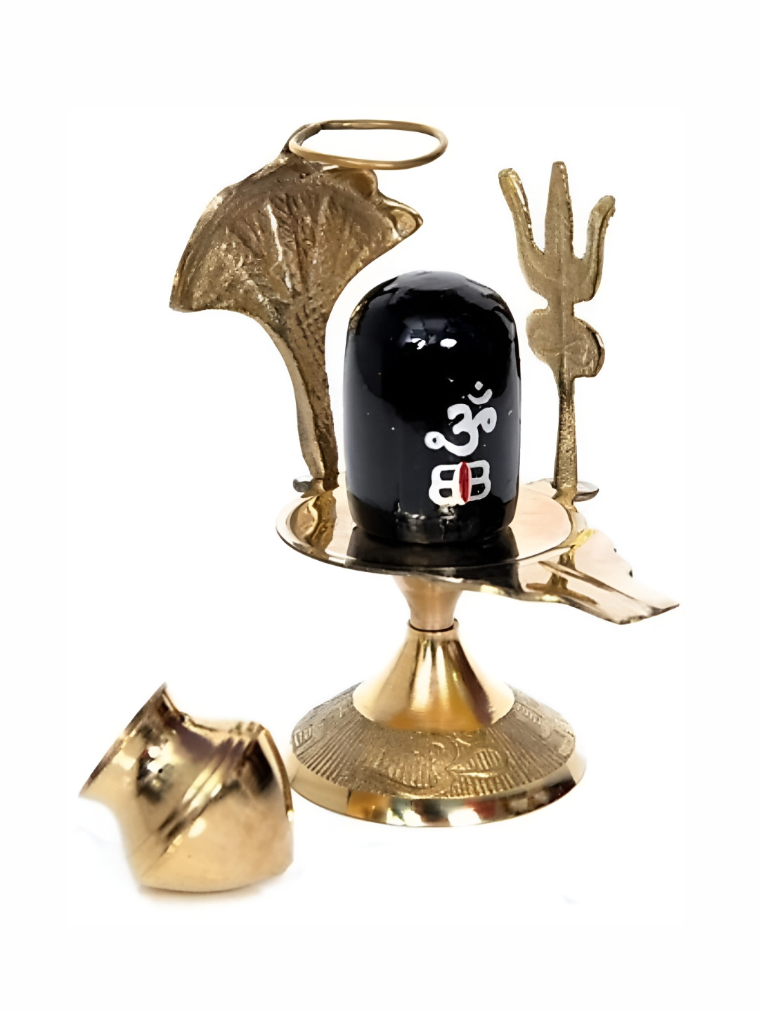Navyaksh Shivling with Lota Gold Brass Metallic Prayer Room Set of 3 Tiny Showpieces - 3.1 Inches