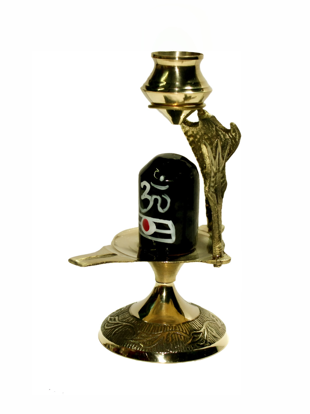 Navyaksh Shaligram Shiva Ling Lingam Shivling Gold Brass Metallic Prayer Room Set of 3 Small Showpieces - 4.1 Inches
