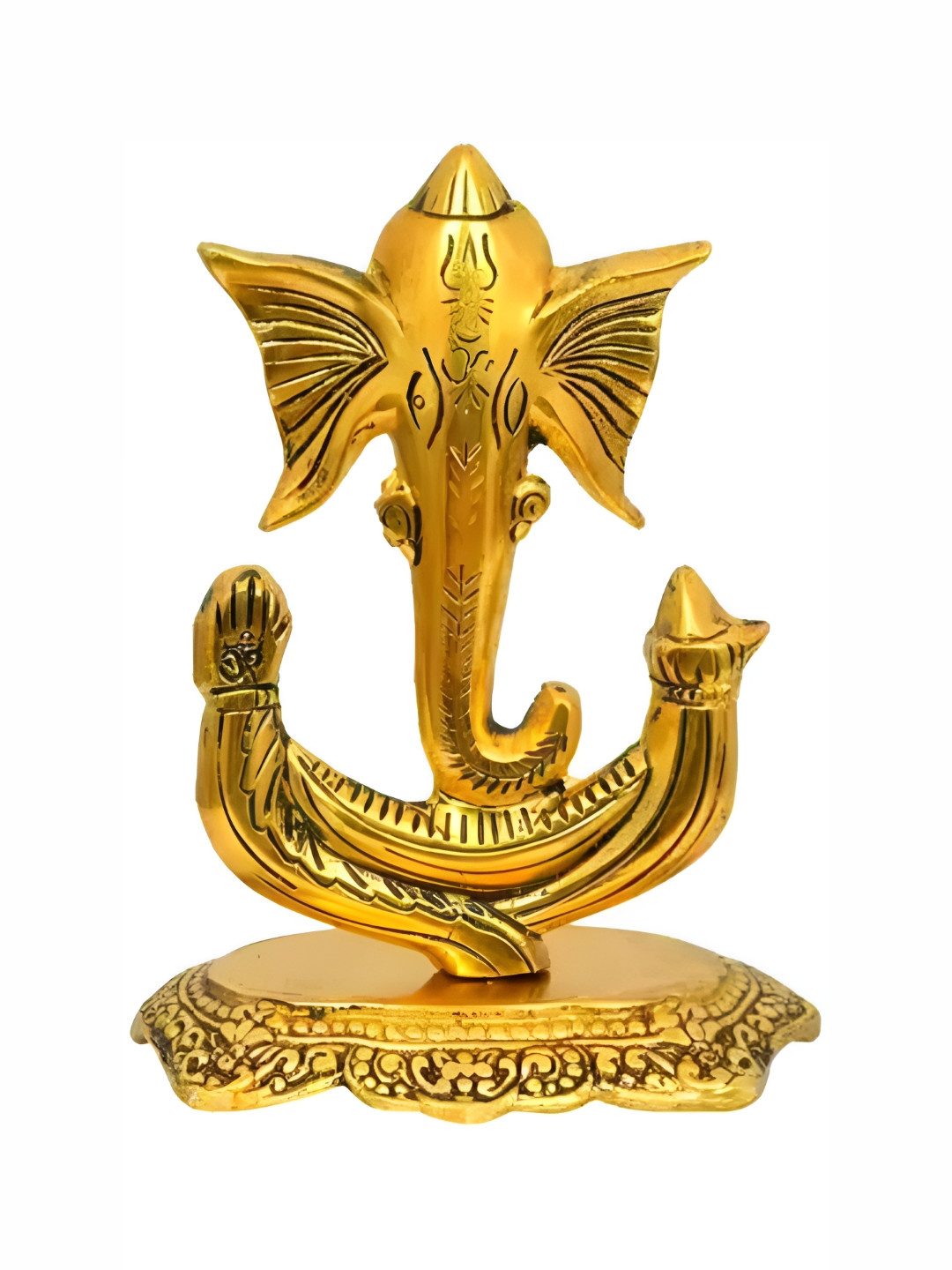 Navyaksh Ganesh Ji Murti Gold Metal Metallic Prayer Room Small Showpiece - 3.1 Inches