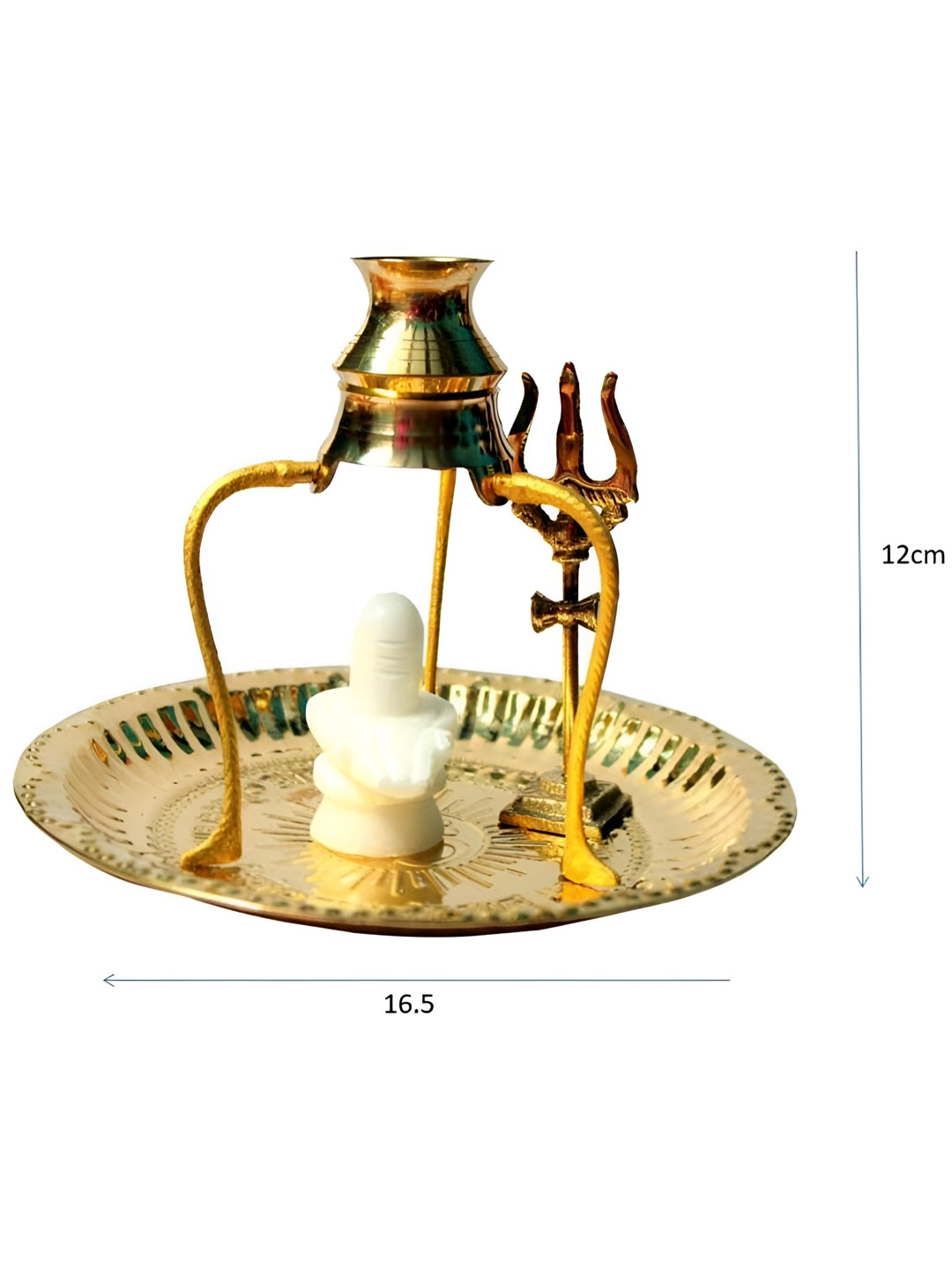 Navyaksh Shivling with Plate, Kalash with Stand/Trishul Gold Brass Metallic Prayer Room Set of 5 Small Showpieces - 4.7 Inches