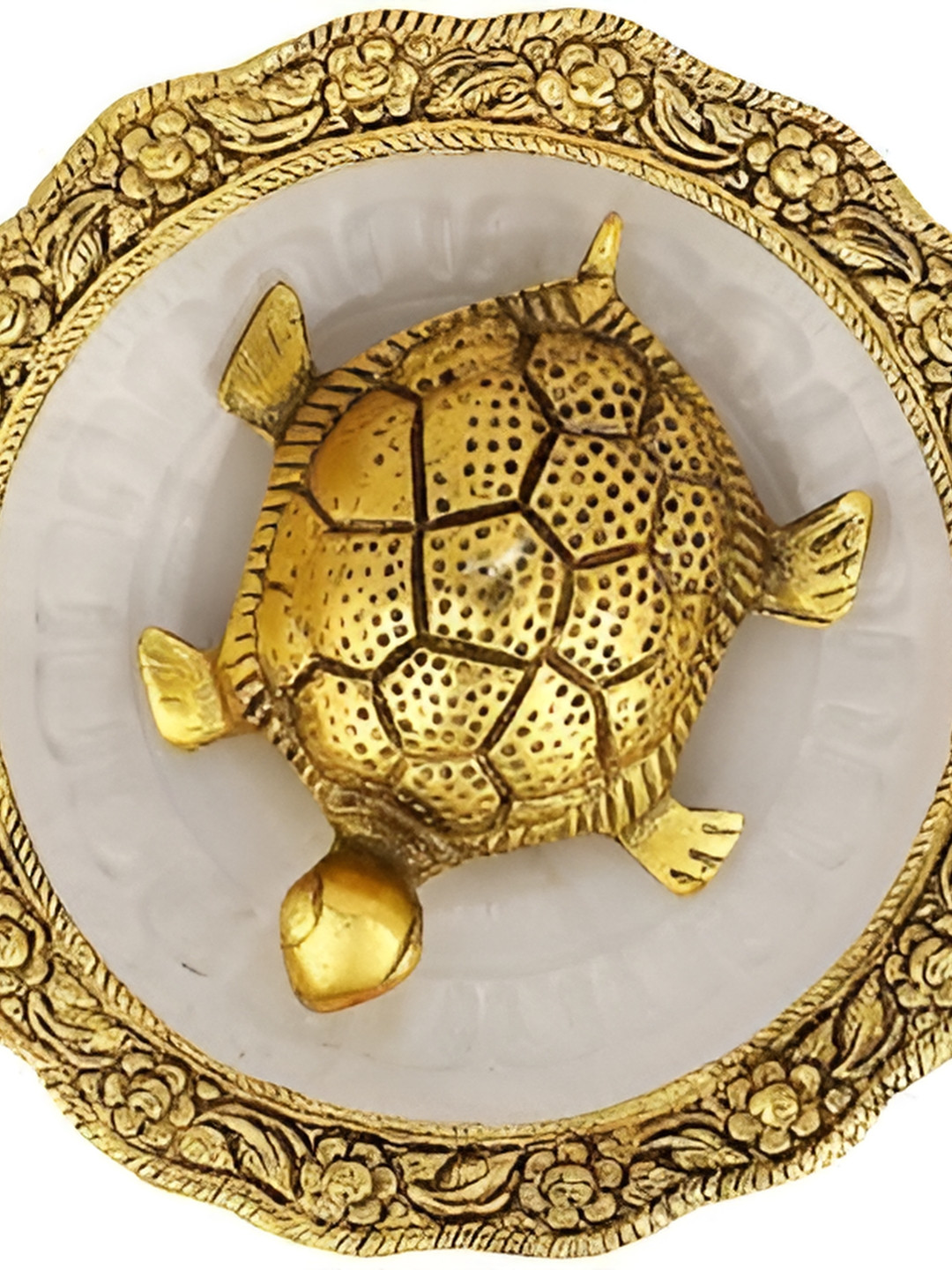 Navyaksh Tortoise with Plate Gold Glass Metallic Living Room Set of 2 Small Showpieces - 3.1 Inches