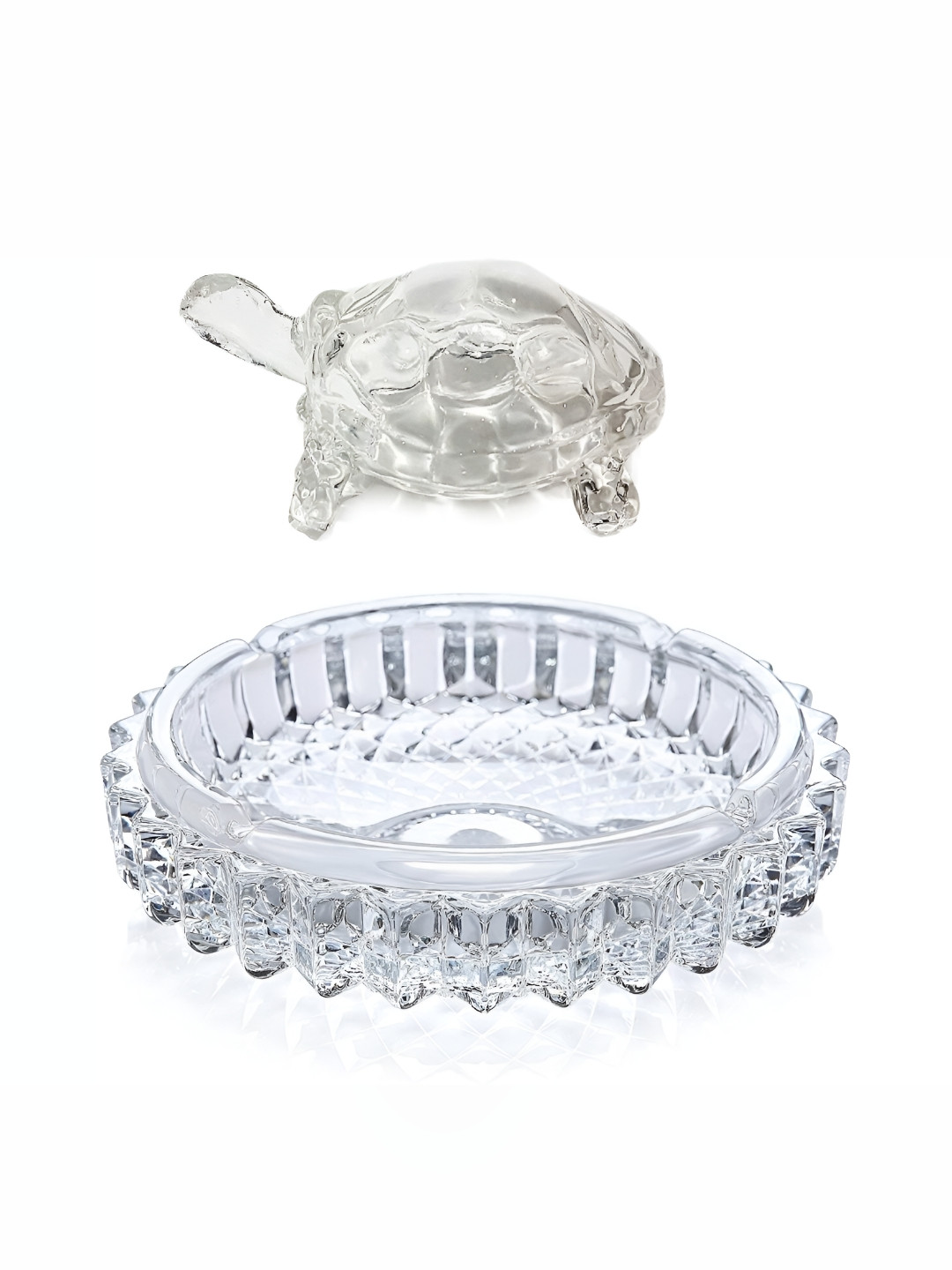 Navyaksh Turtle Plated Feng Shui Transparent Glass Glossy Prayer Room Set of 2 Small Showpieces - 3.1 Inches