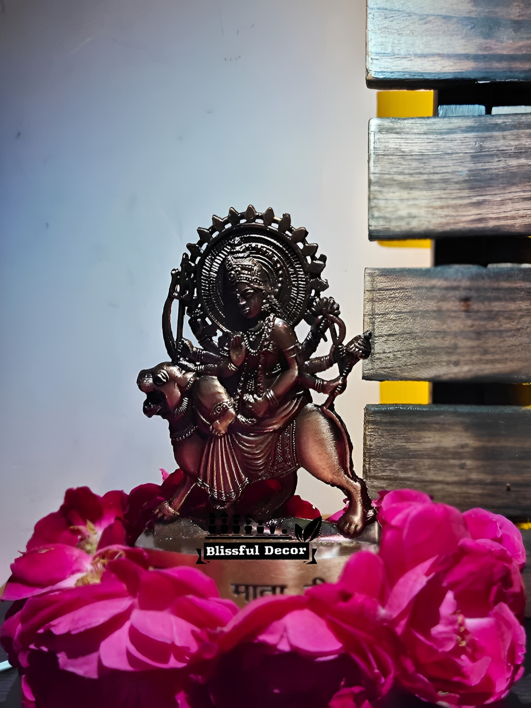 Navyaksh Sherawali Mata Black Marble Glossy Prayer Room Small Showpiece - 3.1 Inches