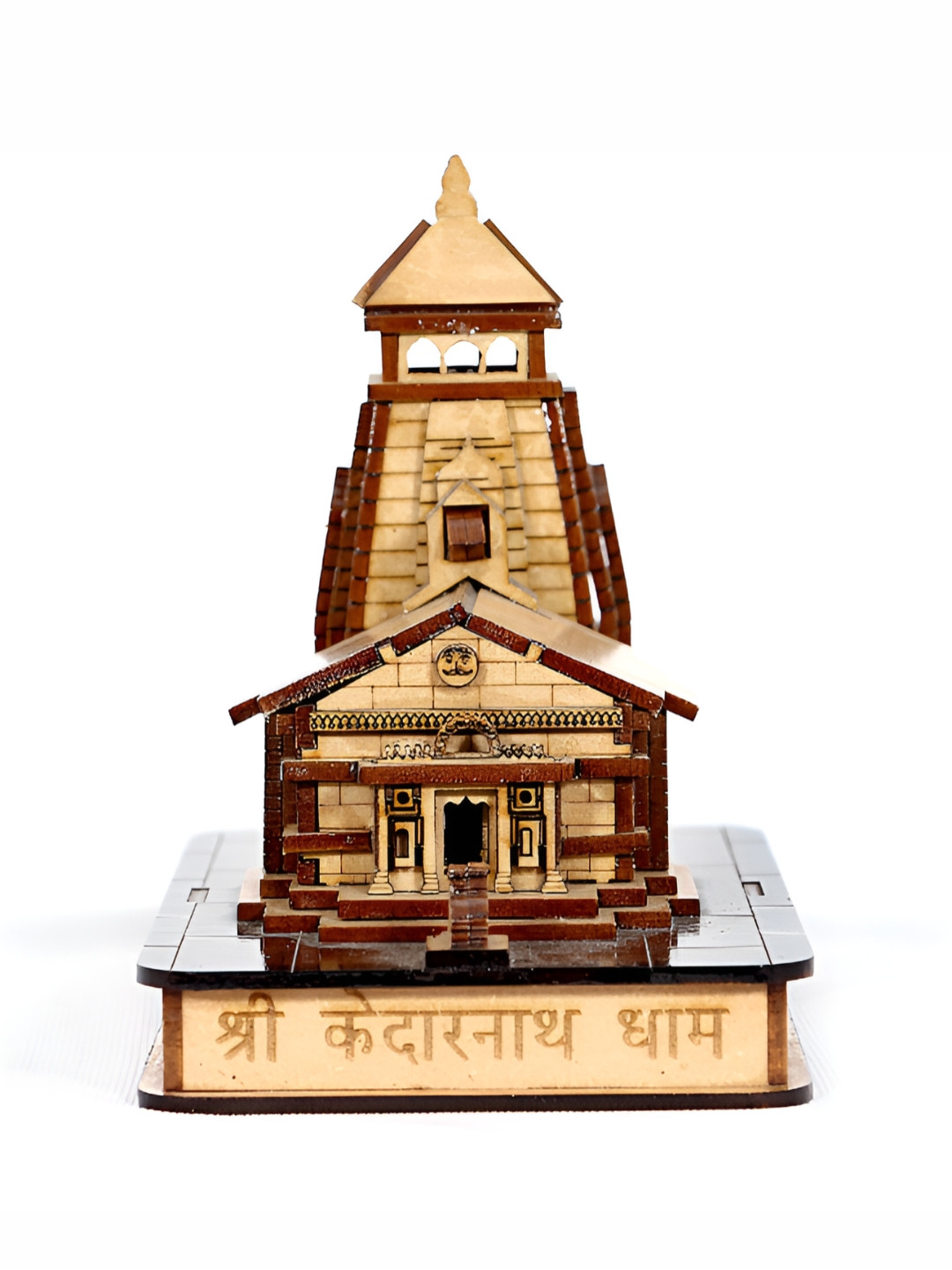 Navyaksh Kedarnath Temple Brown Wood Natural Prayer Room Small Showpiece - 3.1 Inches