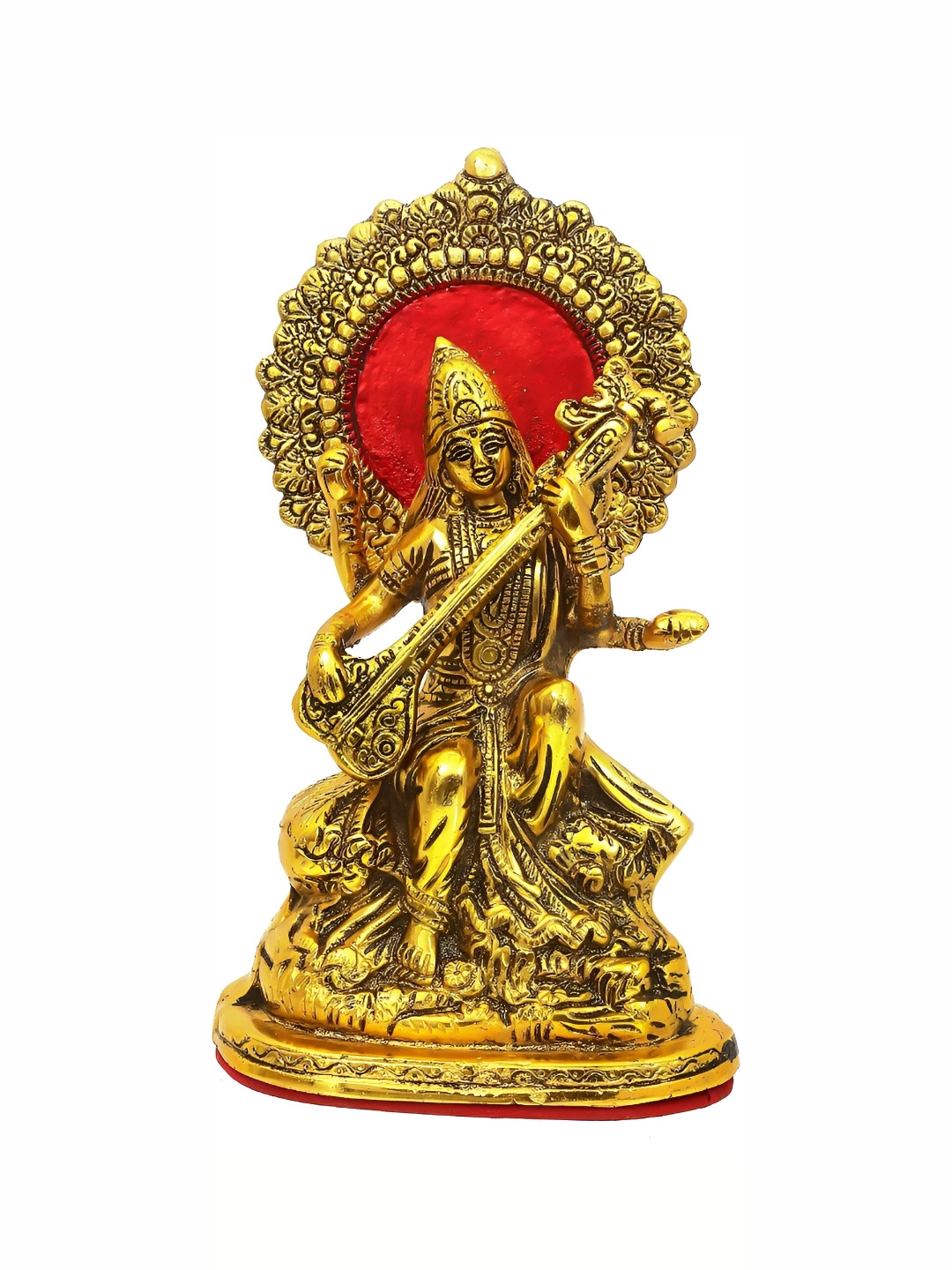 Navyaksh Saraswati Gold Metal Metallic Prayer Room Medium Showpiece - 3.1 Inches