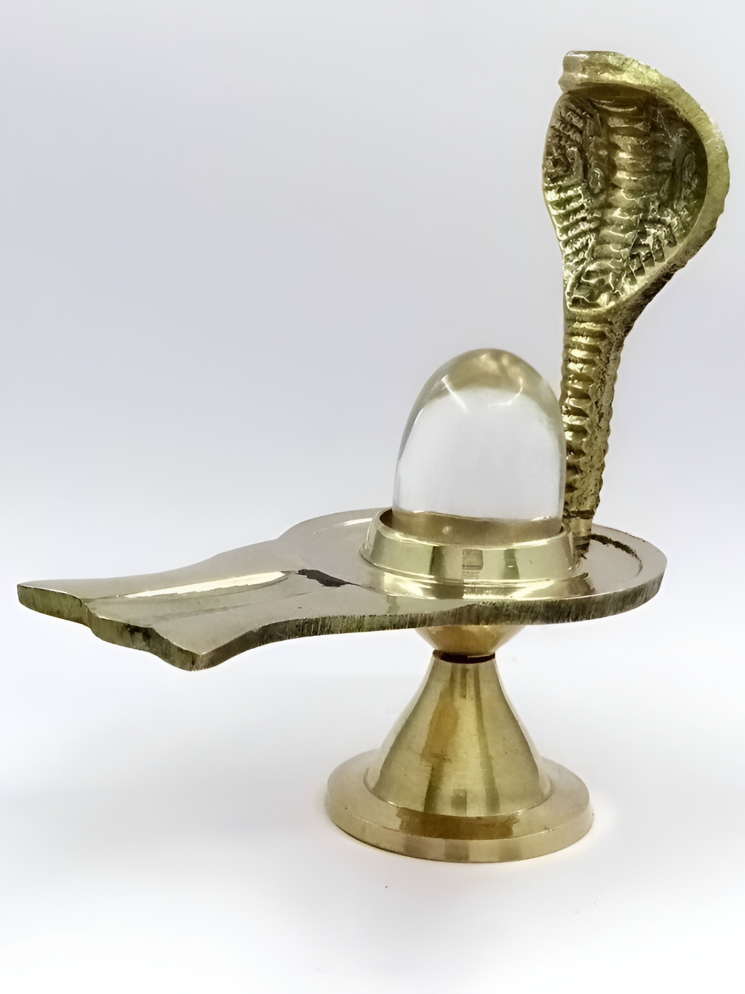 Navyaksh Shivling with Sphatik Lingam Gold Brass Metallic Prayer Room Medium Showpiece - 3.1 Inches