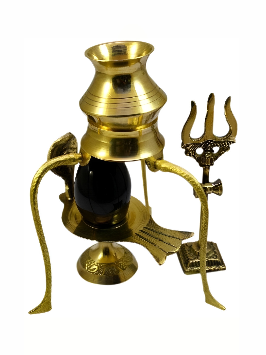 Navyaksh Narmadeshwar Shivling Gold Brass Metallic Prayer Room Set of 5 Tiny Showpieces - 3.1 Inches