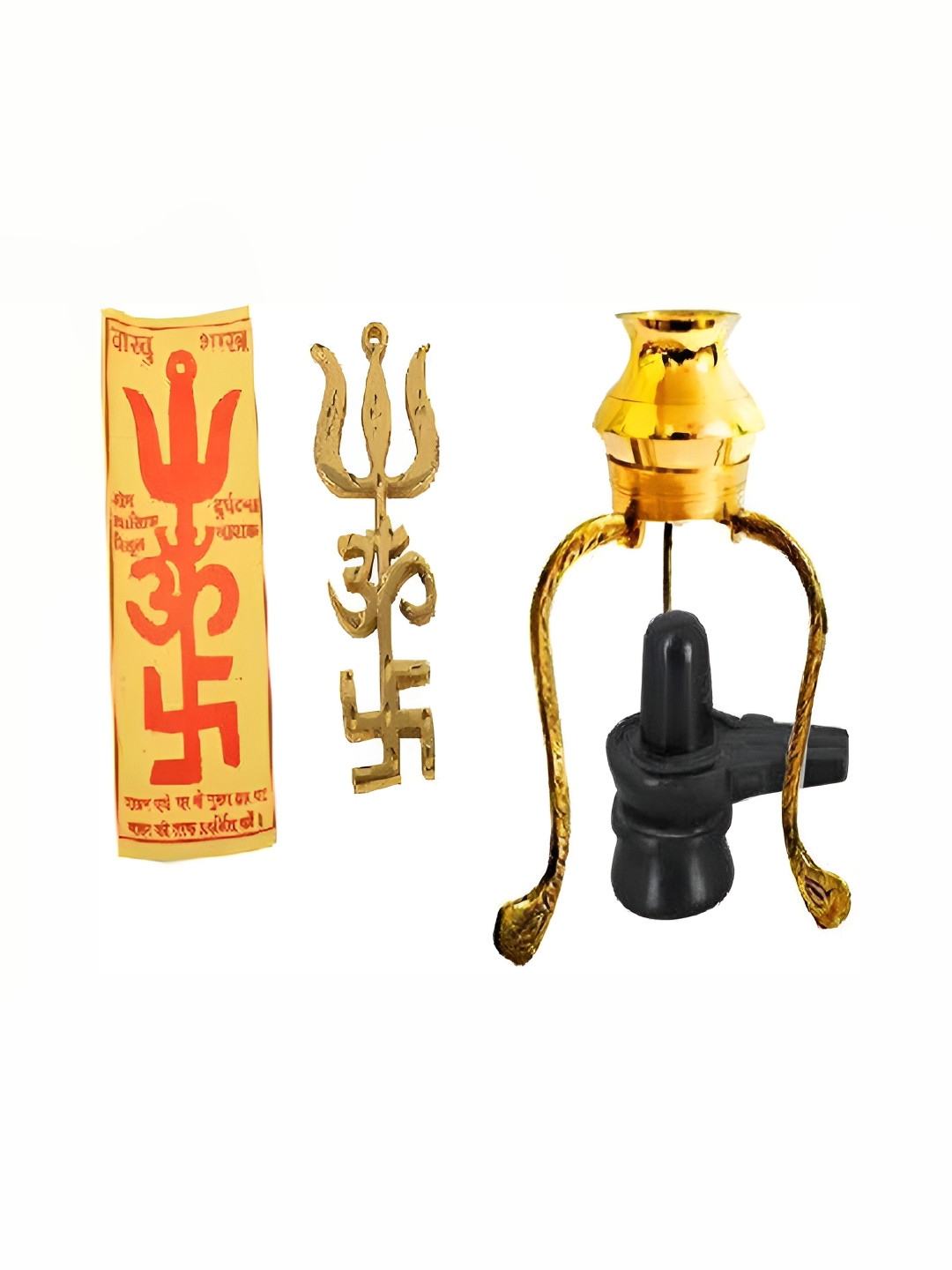 Navyaksh Tishakti and Tripai Lota with Shivling Gold Brass Metallic Prayer Room Set of 5 Small Showpieces - 3.1 Inches