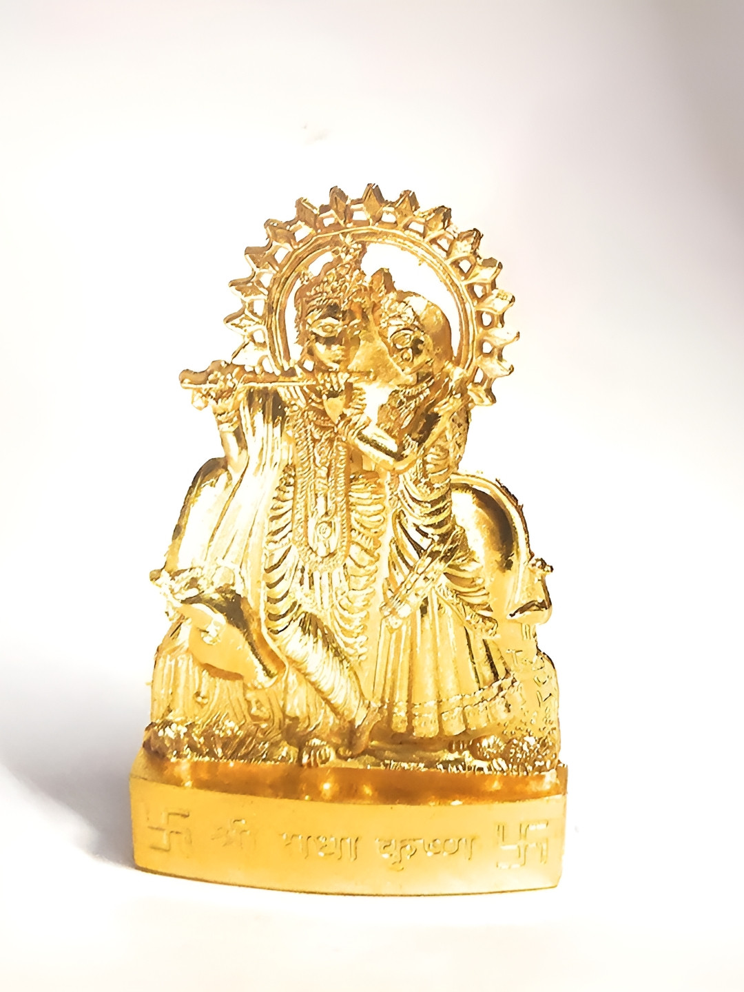 Navyaksh Radha Krishan Gold Metal Metallic Prayer Room Small Showpiece - 4.7 Inches