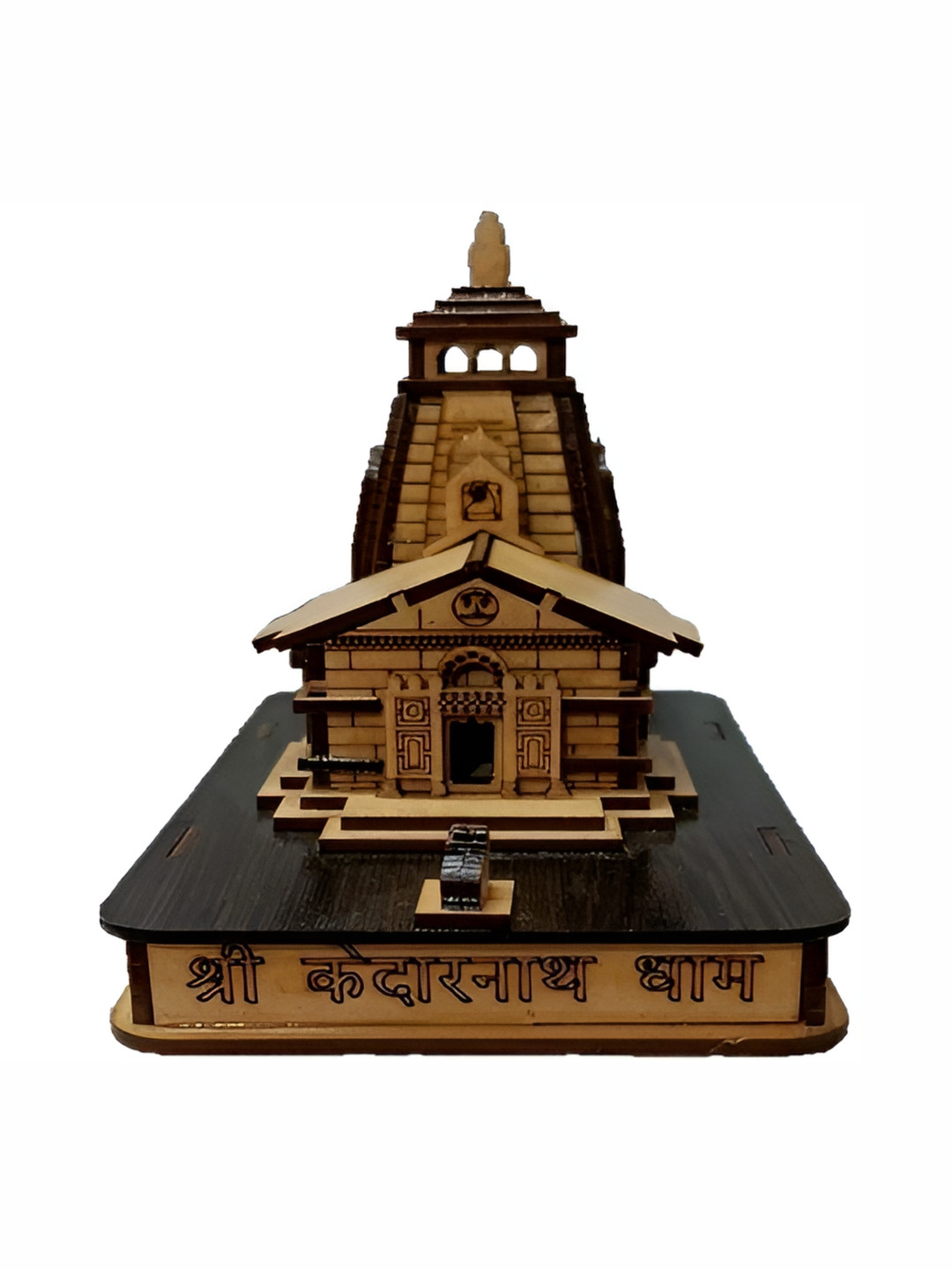 Navyaksh Kedarnath Temple Brown Wood Natural Prayer Room Medium Showpiece - 3.1 Inches