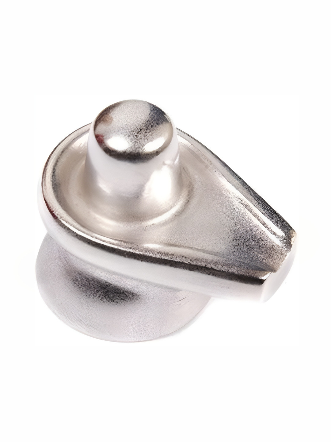 Navyaksh Shivling Silver Metal Metallic Prayer Room Tiny Showpiece - 3.1 Inches