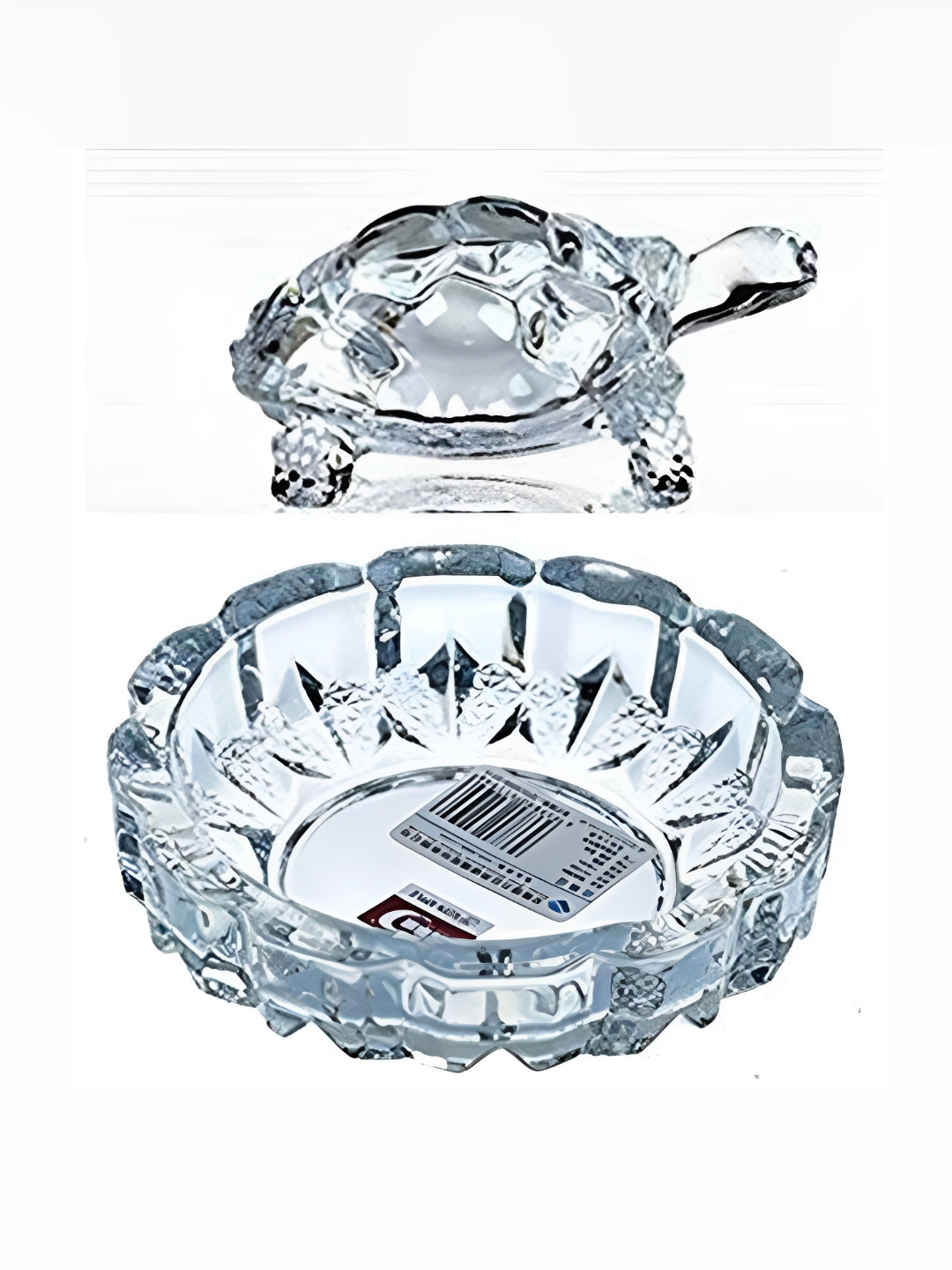 Navyaksh Vastu Feng Shui Turtle Tortoise with Plate Transparent Crystal Glossy Prayer Room Set of 2 Tiny Showpieces - 1.5 Inches