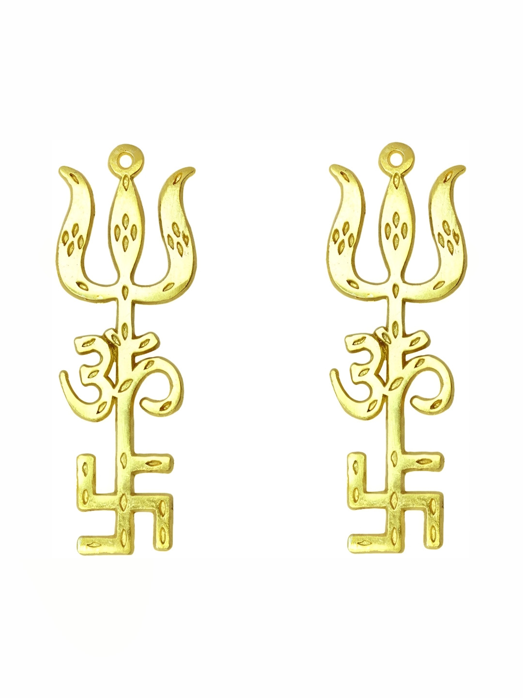 Navyaksh Tri Shakti Gold Brass Metallic Prayer Room Set of 2 Small Showpieces - 3.1 Inches