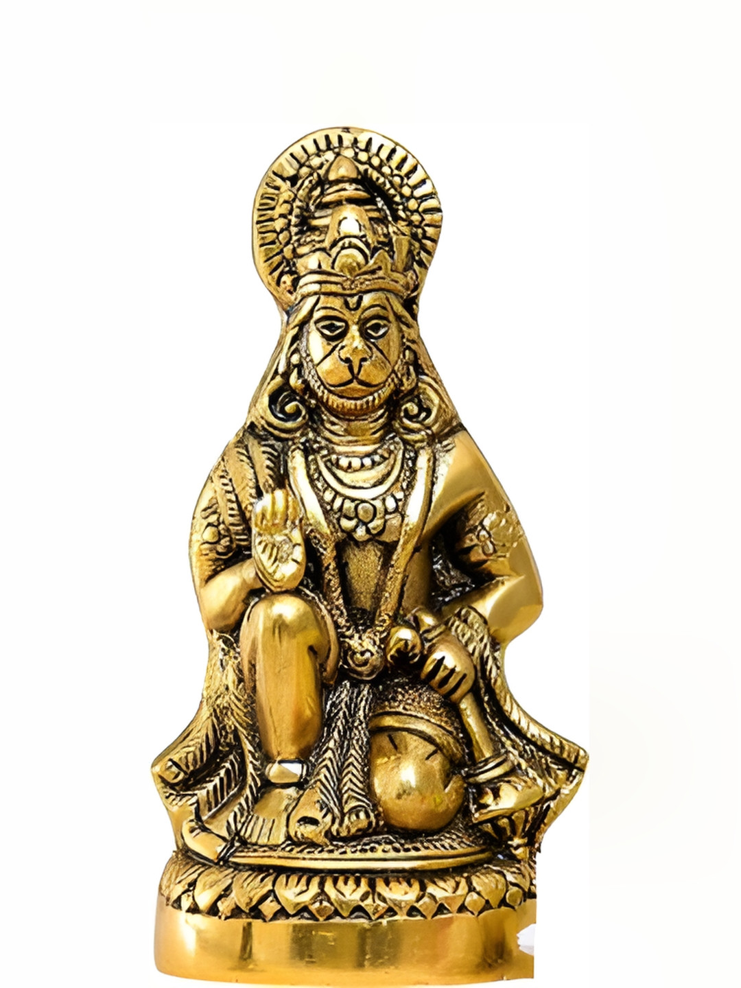 Navyaksh Hanuman Ji Gold Metal Metallic Prayer Room Small Showpiece - 6.5 Inches