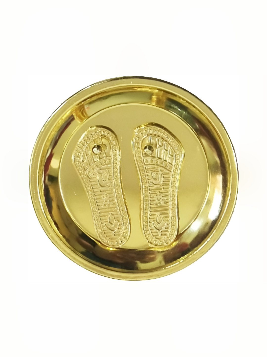 Navyaksh Maa Laxmi Charn Paduka Gold Brass Metallic Prayer Room Set of 3 Tiny Showpieces - 3.1 Inches