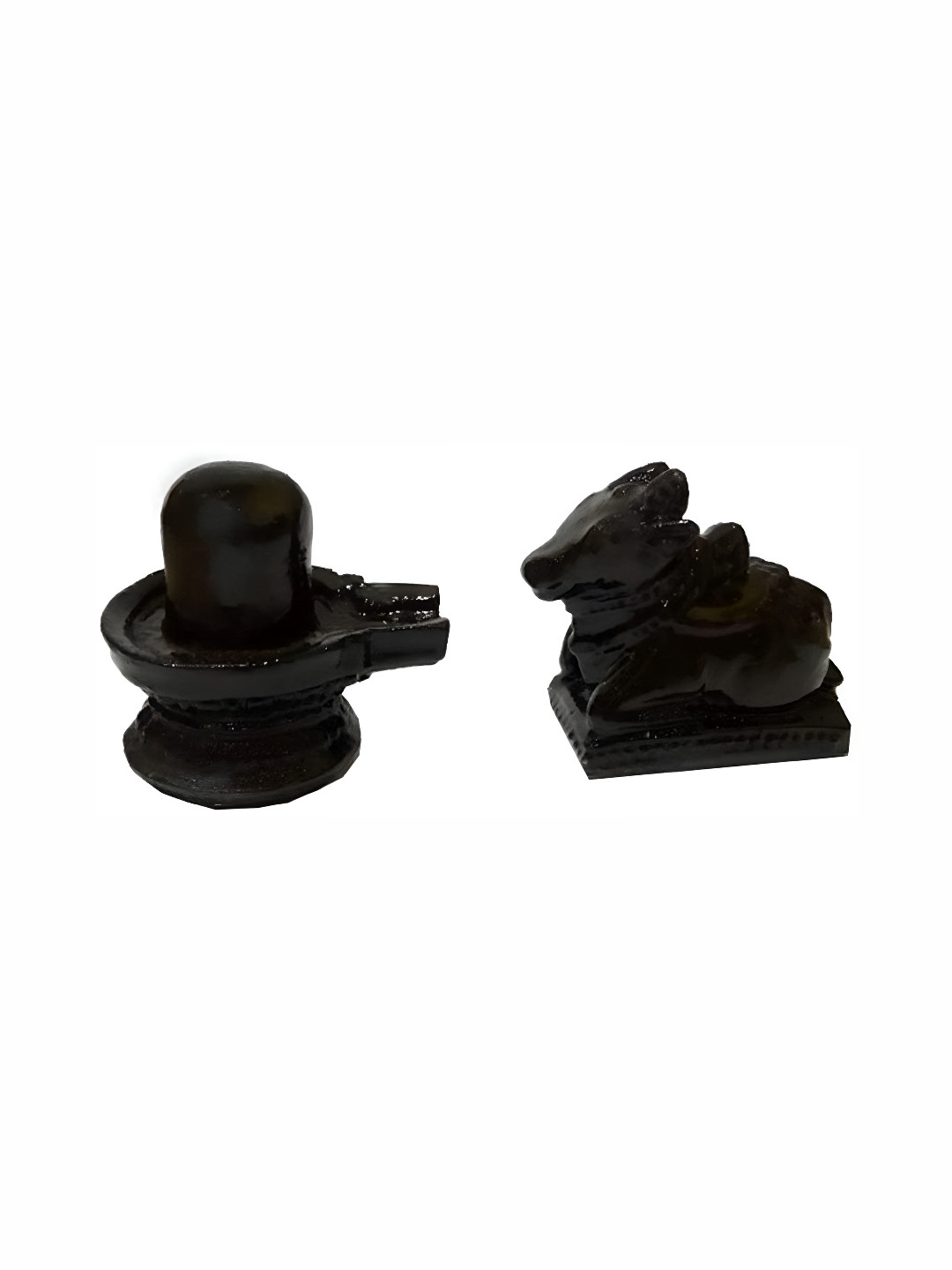 Navyaksh Shiva Lingam with Nandi Black Metal Metallic Prayer Room Hand-Crafted Set of 2 Tiny Showpieces - 2.4 Inches