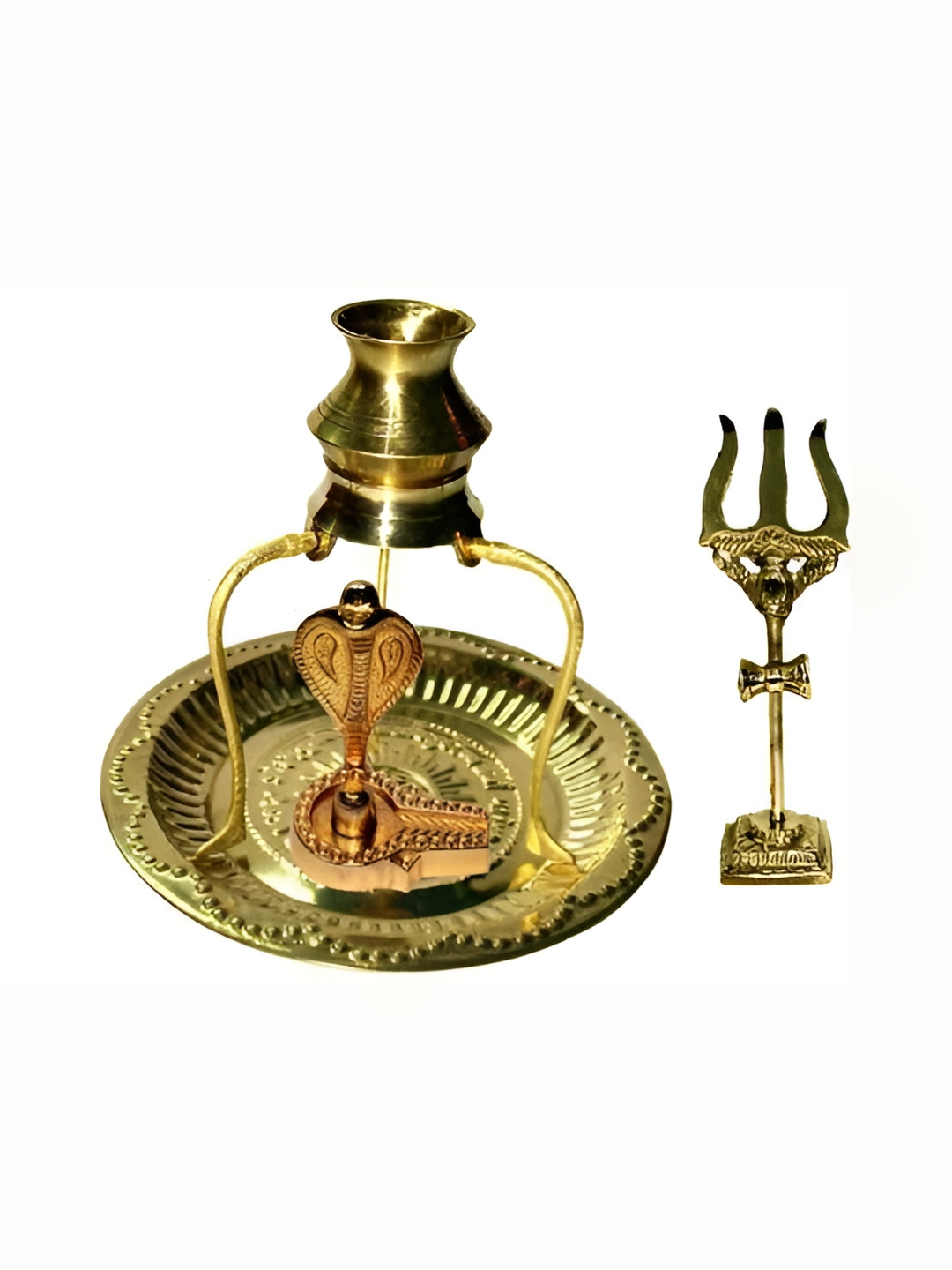 Navyaksh Shivling with Sheshnaag Gold Brass Metallic Prayer Room Hand Made Set of 5 Small Showpieces - 4.7 Inches