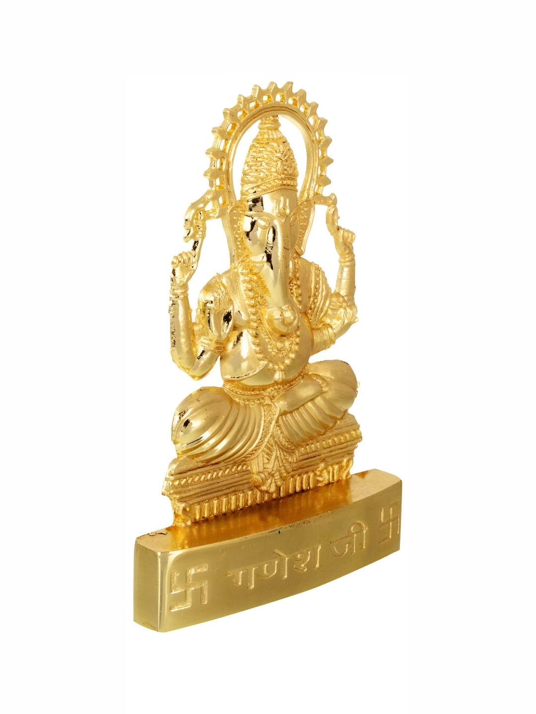 Navyaksh Sitting Ganpati Bappa Gold Metal Metallic Prayer Room Small Showpiece - 3.1 Inches