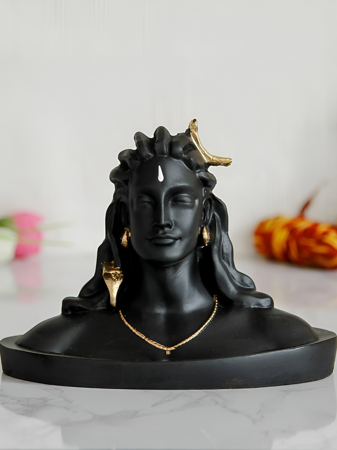 Navyaksh Shiva Murti Black Polyresin Glossy Prayer Room Hand-Crafted Small Showpiece - 3.1 Inches