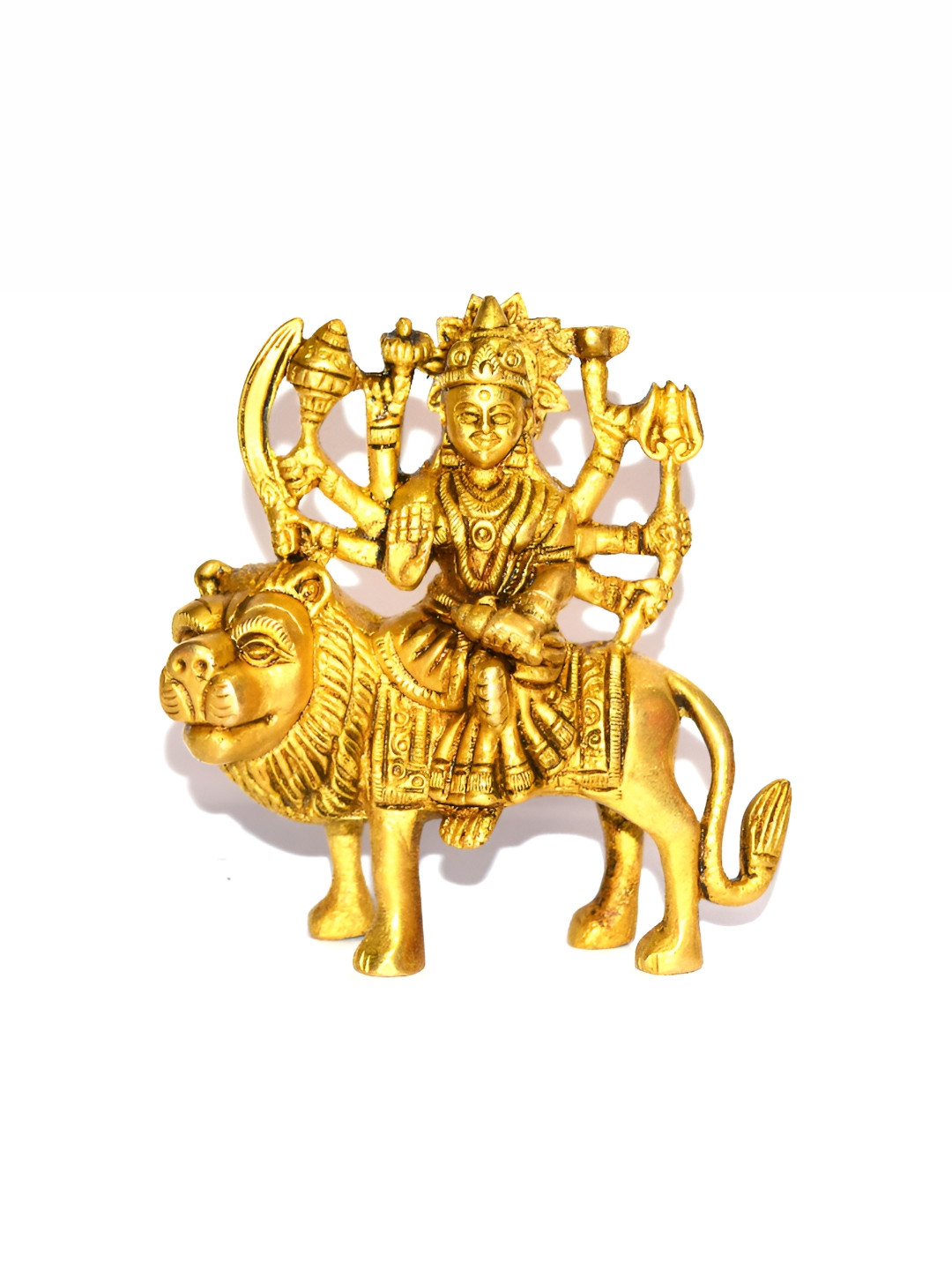 Navyaksh Goddess Sherawali Mata Gold Brass Metallic Prayer Room Small Showpiece - 3.1 Inches