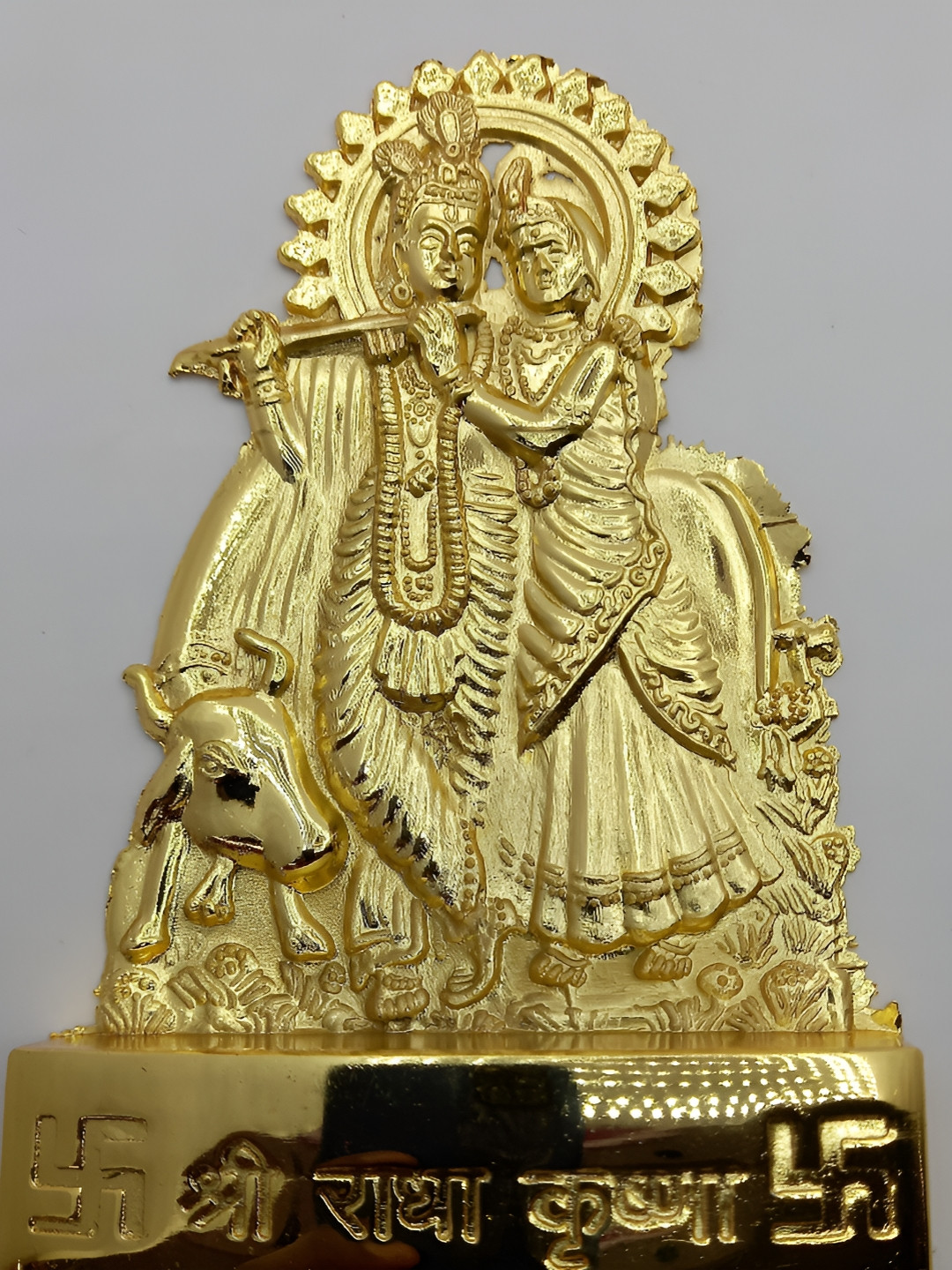 Navyaksh Rudram God Radha Krishna Gold Brass Metallic Prayer Room Small Showpiece - 4 Inches