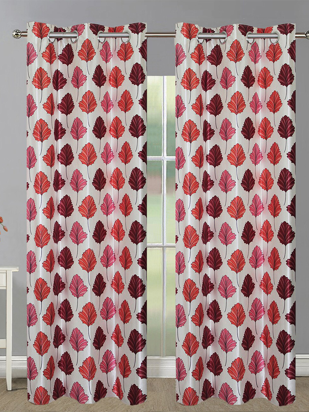 Aura White & Orange 2 Pieces Floral Room Darkening Door Curtains