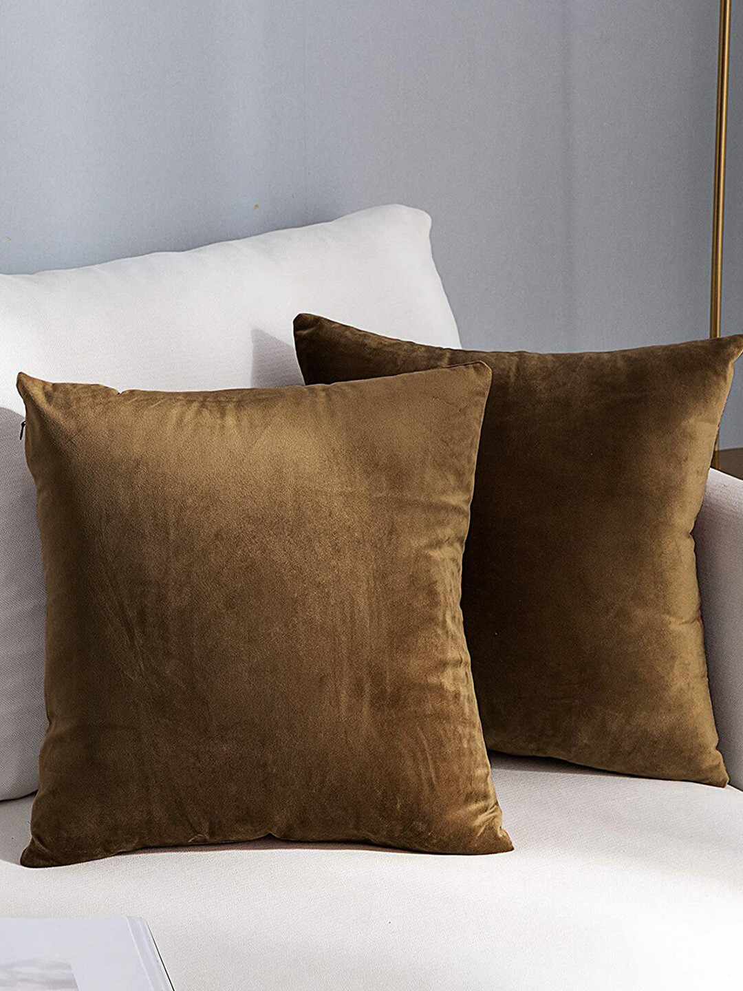 AEROHAVEN Reversible Brown Velvet Reversible 2 Pcs Square Cushion Covers - 24 x 24 In
