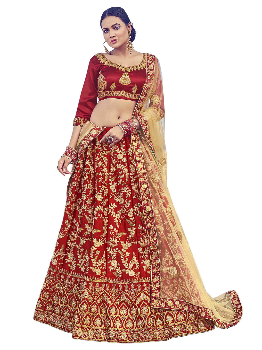 MANVAA Ethnic Motif Embroidered Semi-Stitched Lehenga & Unstitched Blouse With Dupatta