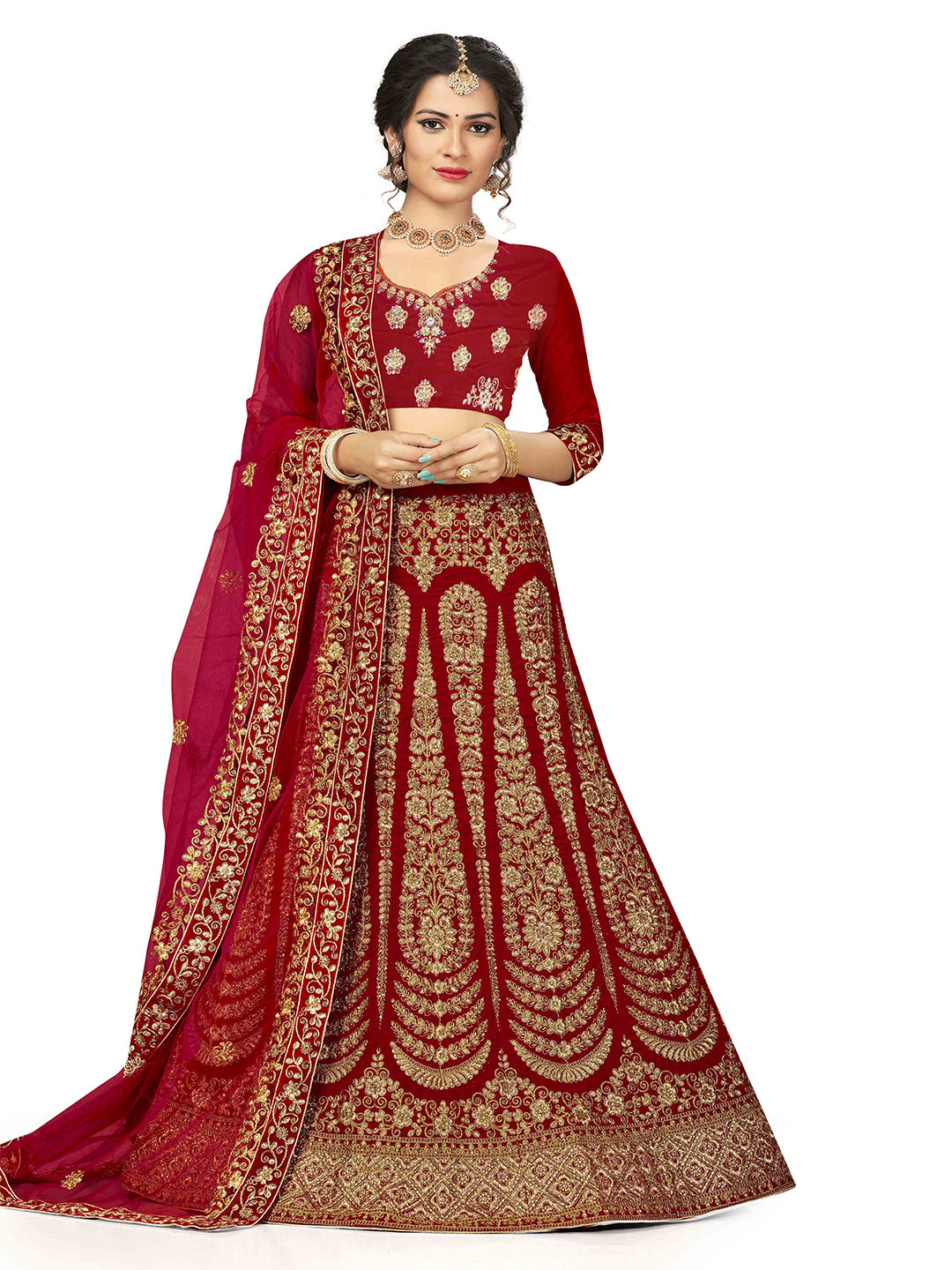 MANVAA Embroidered Semi-Stitched Velvet Lehenga & Unstitched Blouse With Dupatta