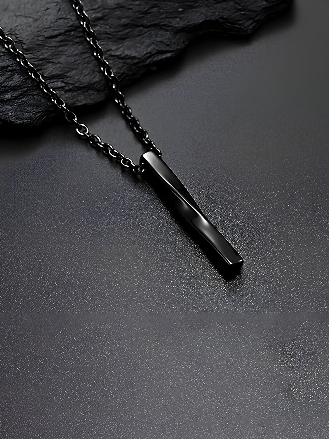 KARISHMA KREATIONS Unisex Stainless Steel Twisted Bar Pendent With Chain