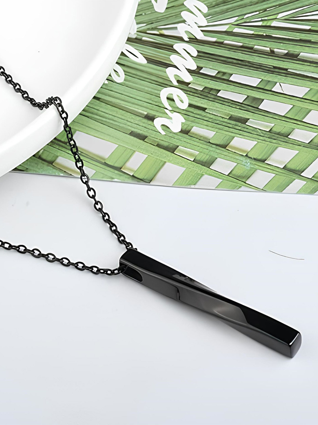 KARISHMA KREATIONS Unisex Stainless Steel Twisted Bar Pendent & Chain