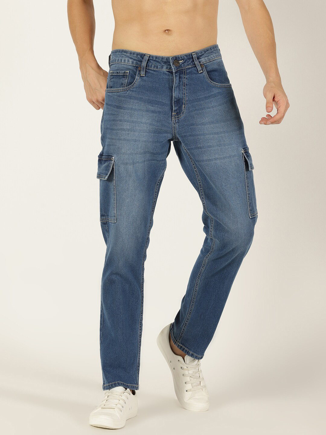 HERE&NOW Men Clean Look Light Fade Stretchable Jeans