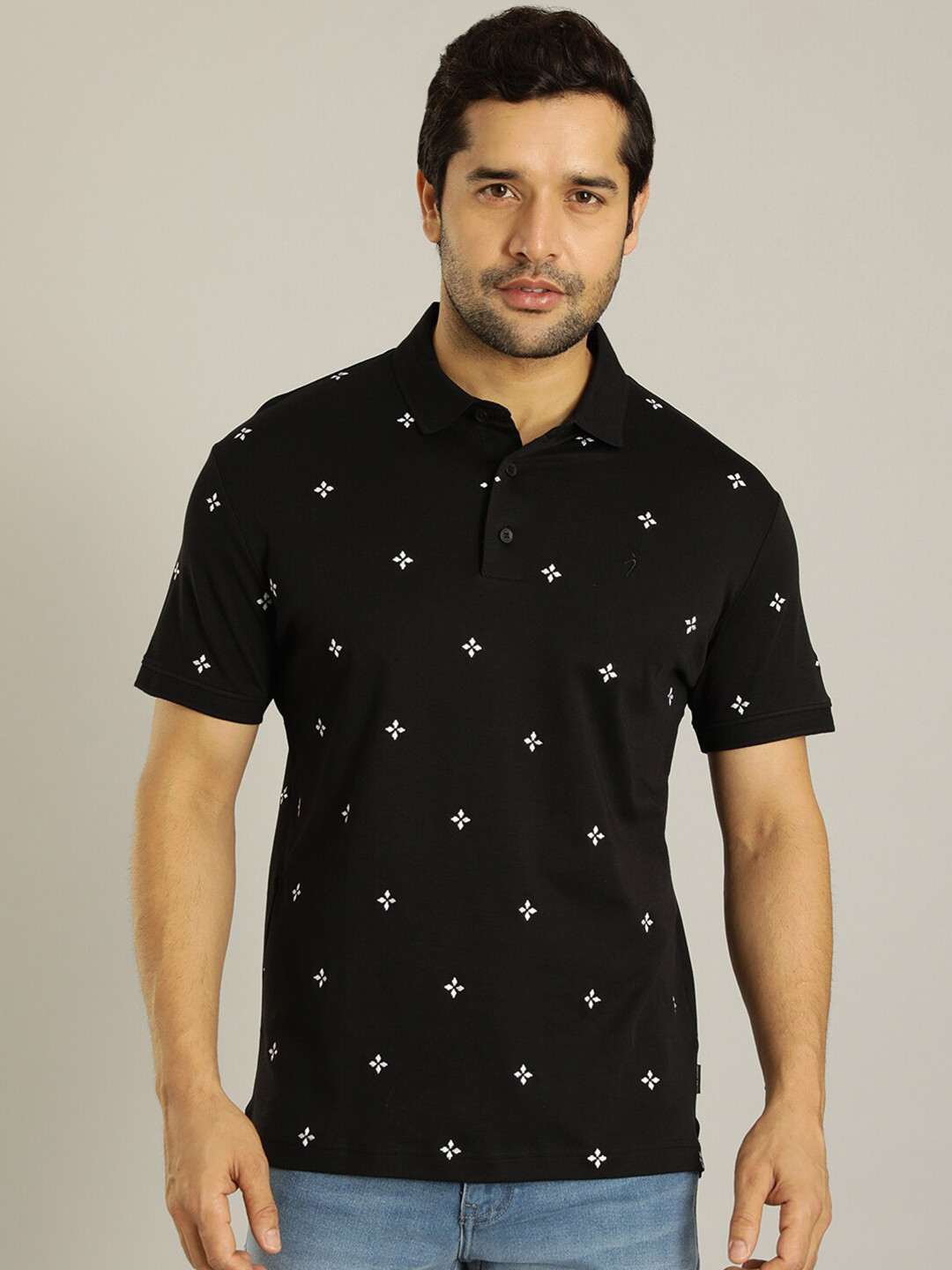 Indian Terrain Embroidered Detail Polo Collar Cotton T-shirt