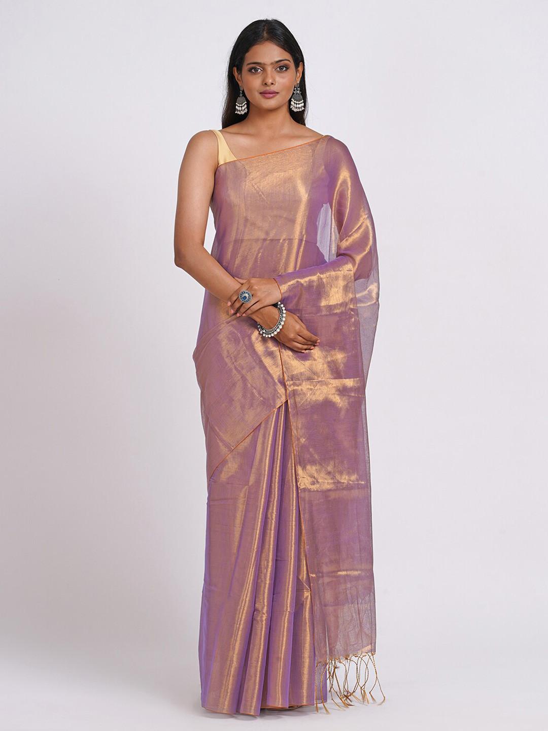 TEEJH Solid Tissue Saree
