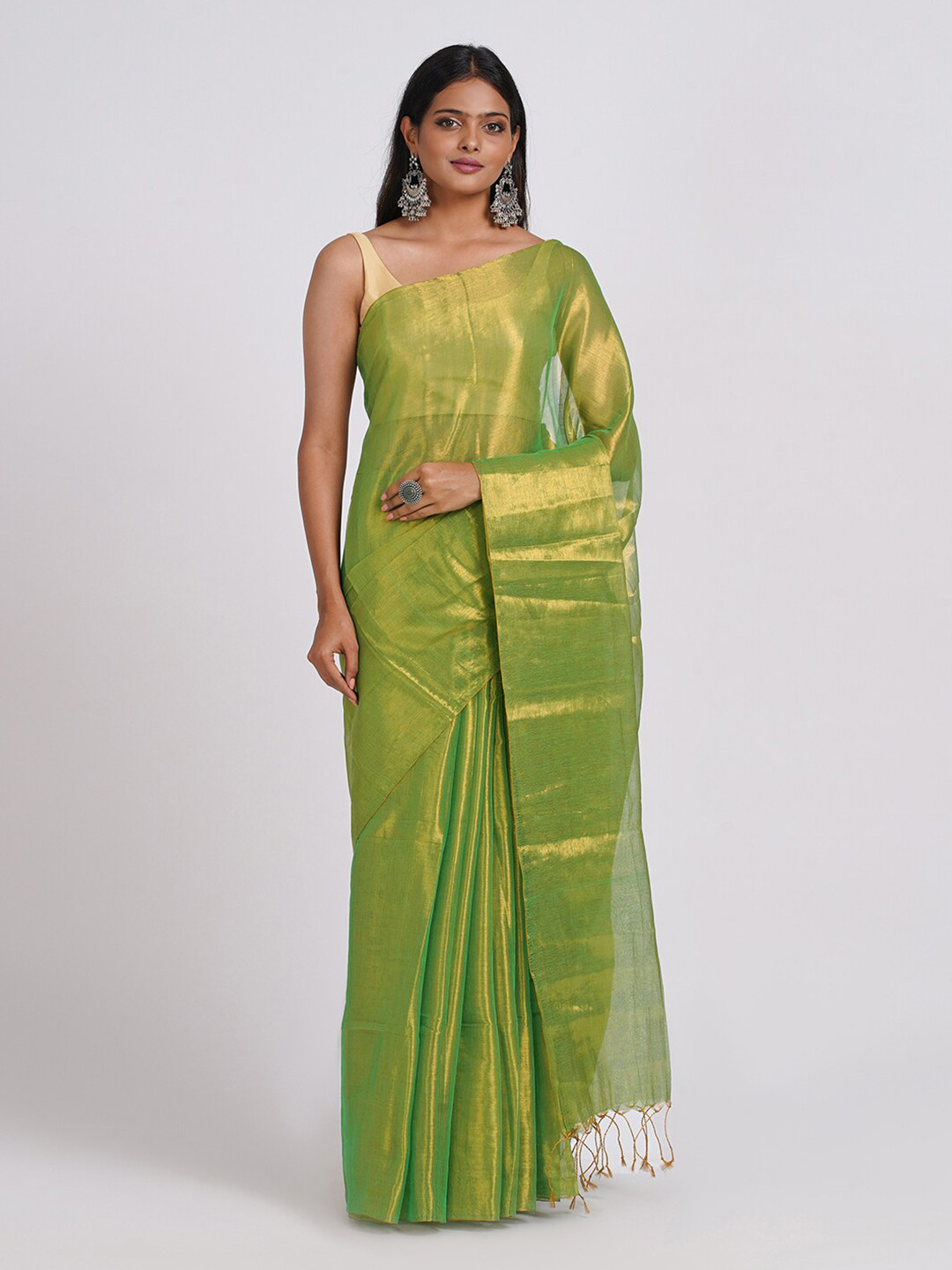 TEEJH Solid Tissue Saree