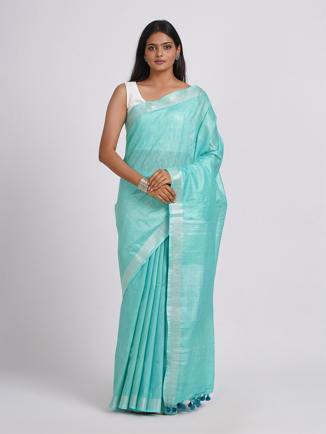 TEEJH Solid Zari Saree