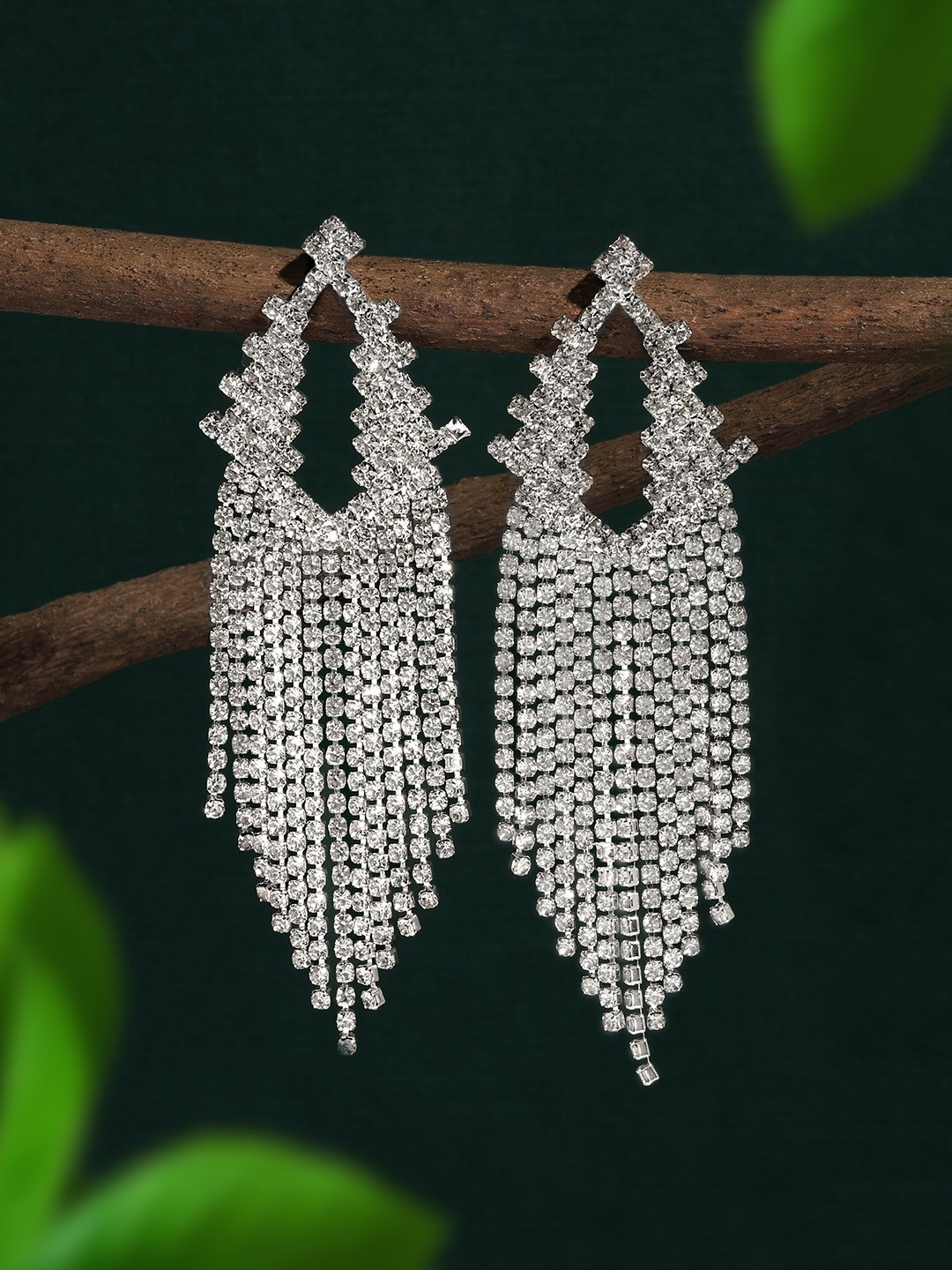 Zaveri Pearls Silver-Plated Drop Earrings