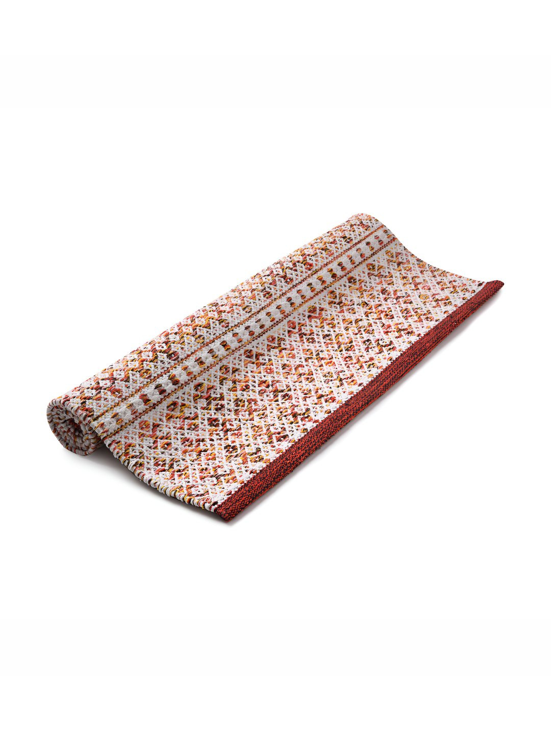 DEMOCRACY HOMES Orange & White Geometric Pattern Reversible Pure Cotton Floor Mat