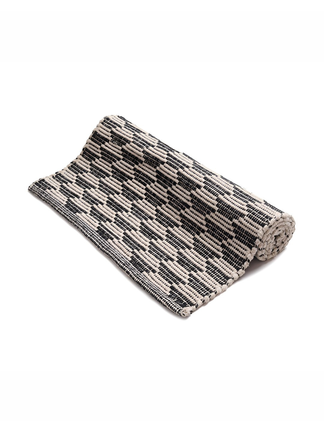 DEMOCRACY HOMES Black & Beige Geometric Pattern Reversible Pure Cotton Floor Runner