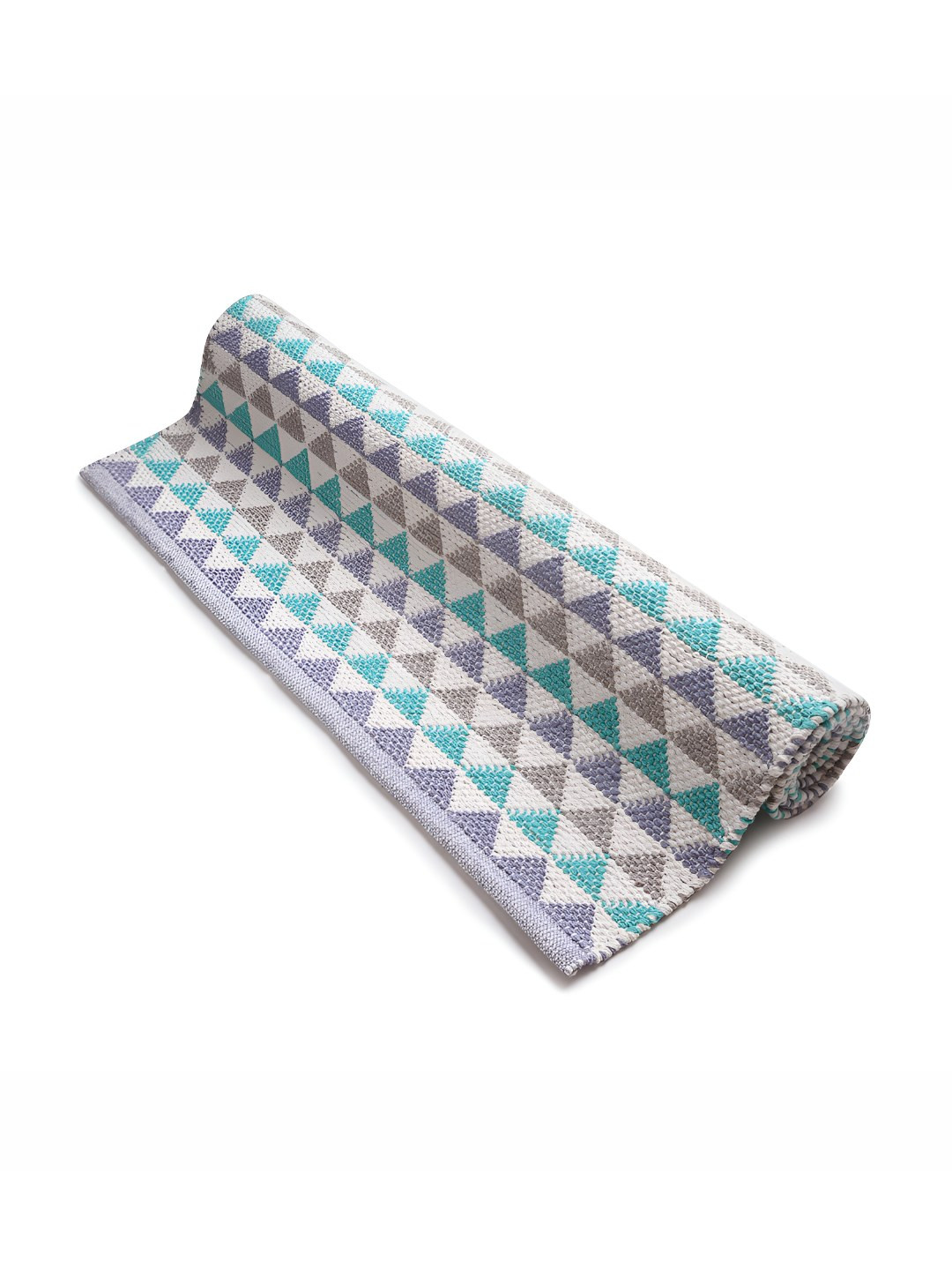 DEMOCRACY HOMES Lavender & White Geometric Pattern Reversible Pure Cotton Floor Runner