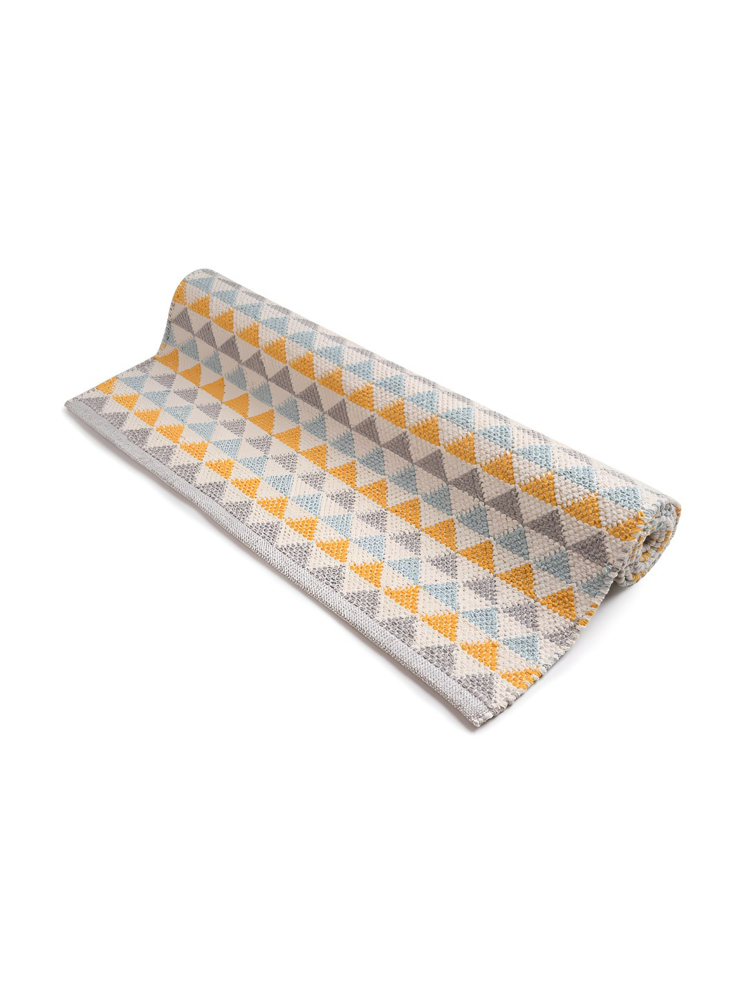 DEMOCRACY HOMES Grey & Yellow Geometric Pattern Reversible Pure Cotton Floor Runner