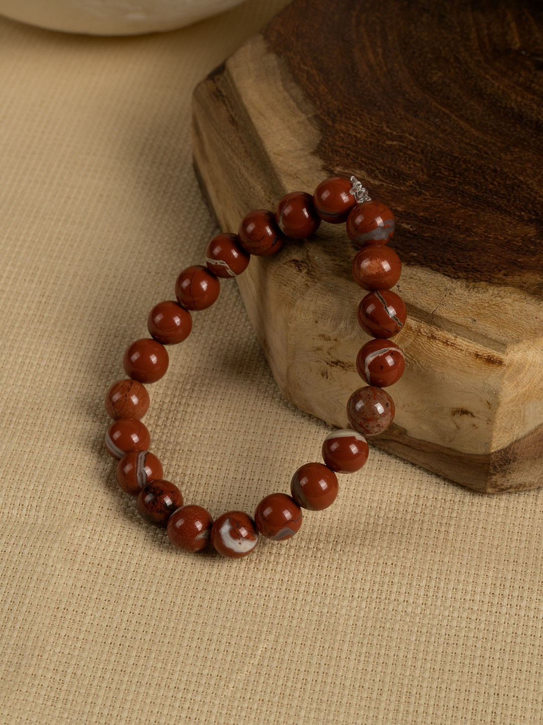 SHOOLIN Women Red Jasper Beaded Elasticated Bracelet