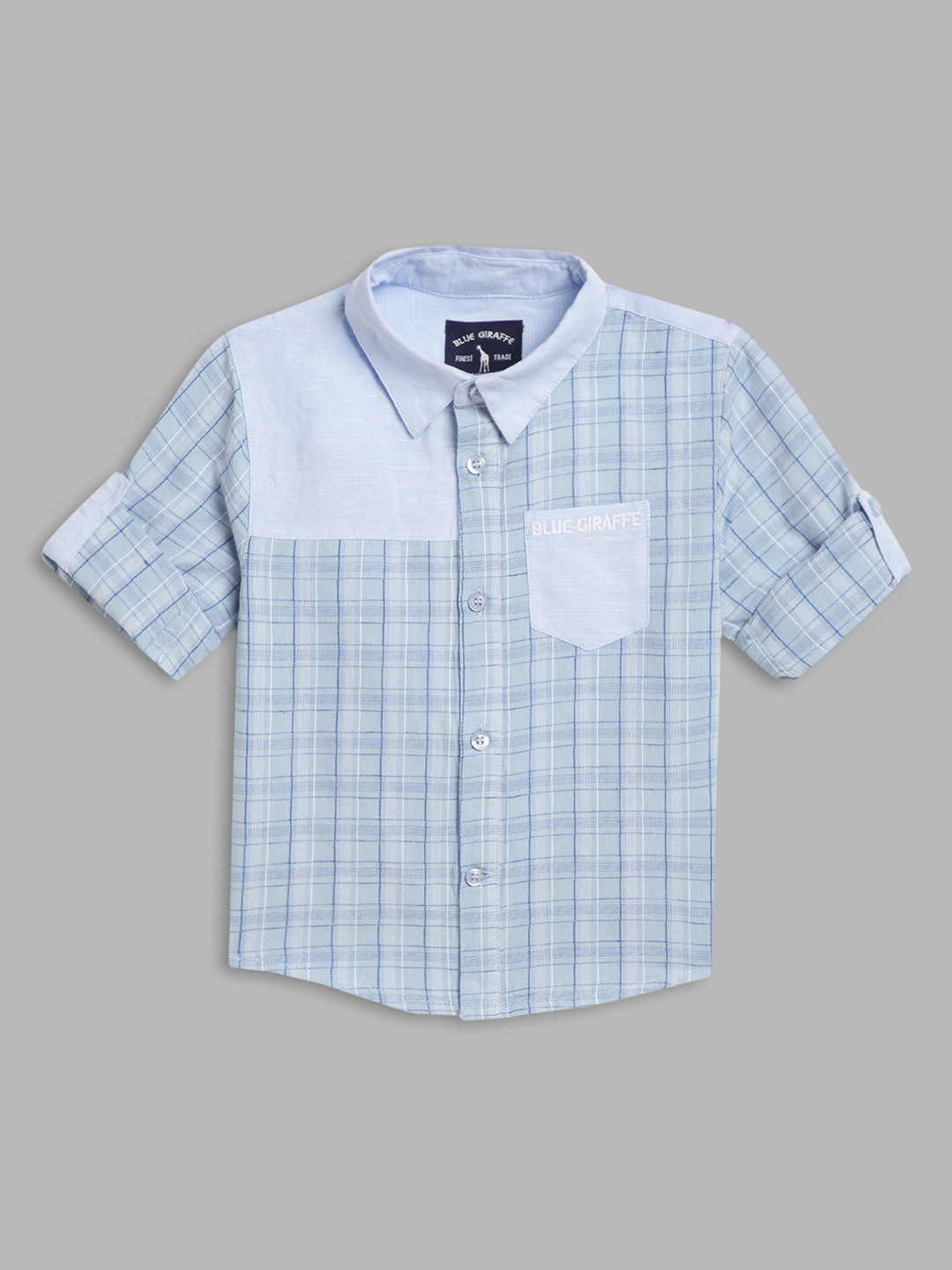 Blue Giraffe Boys Classic Checked Spread Collar Pure Cotton Casual Shirt