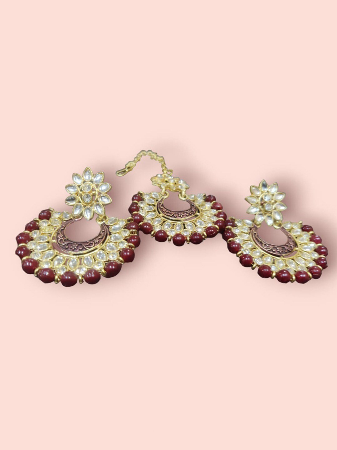 Krelin Kundan Stone Studded Earring & Maang Tikka Jewellery Set