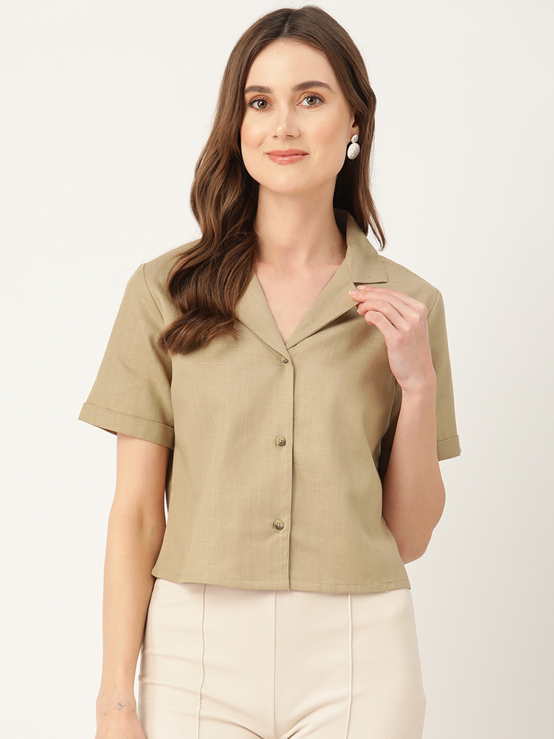 LABEL REGALIA Cuban Collar Linen Blend Casual Shirt