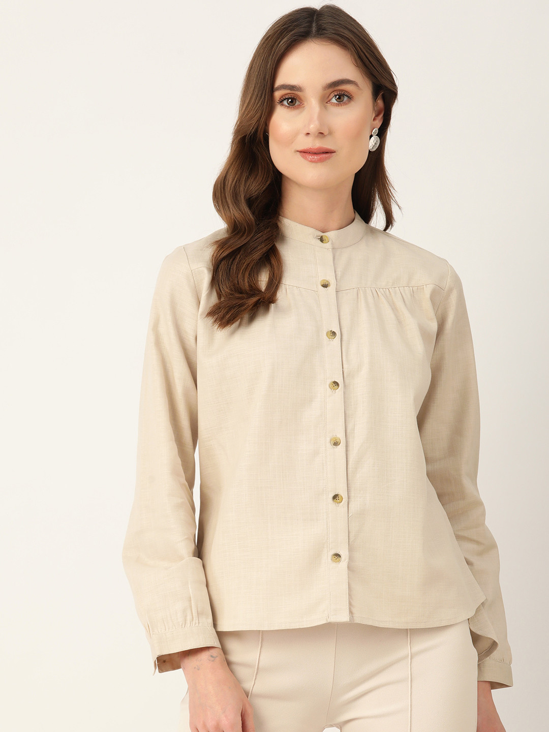LABEL REGALIA Mandarin Collar Linen Blend Formal Shirt