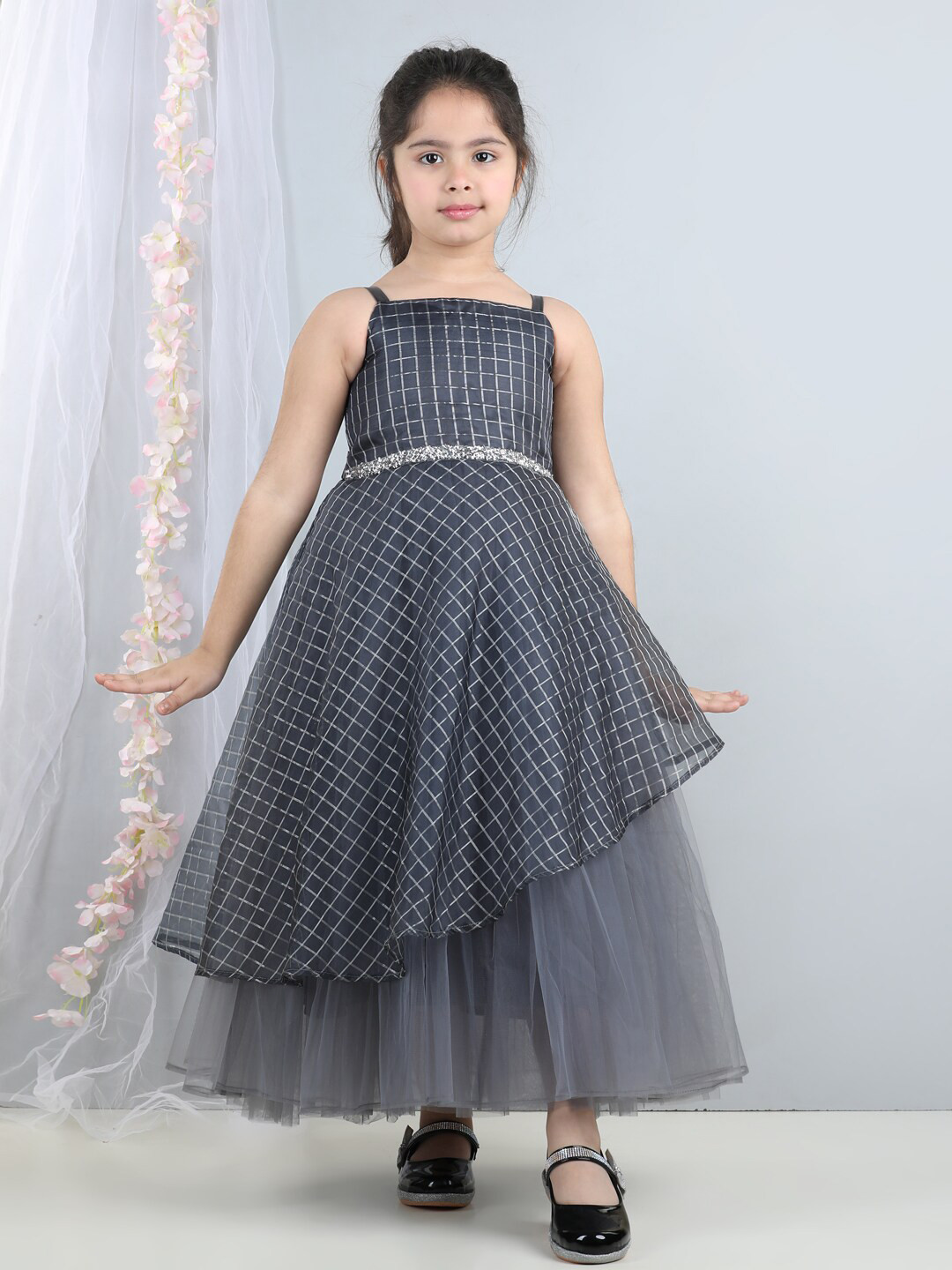 Toy Balloon kids Girls Checked Shoulder Straps Fit and Flare Maxi Dress