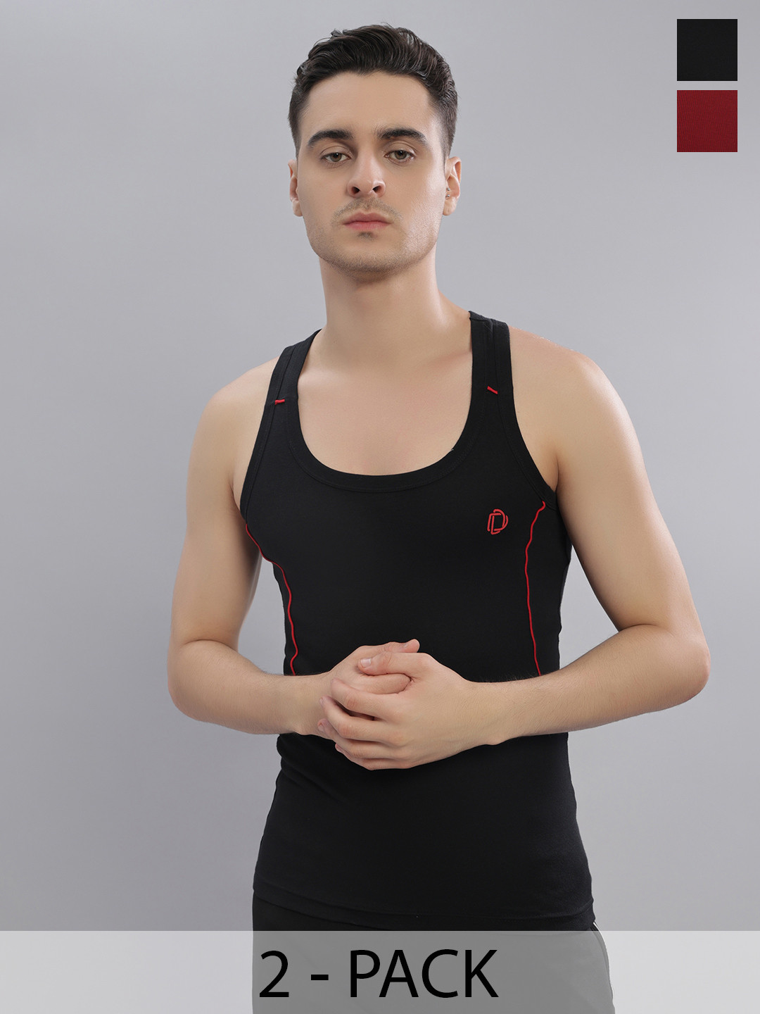 Dollar Bigboss Men Solid Pack of 2 Cotton Racerback Styled Gym Vest